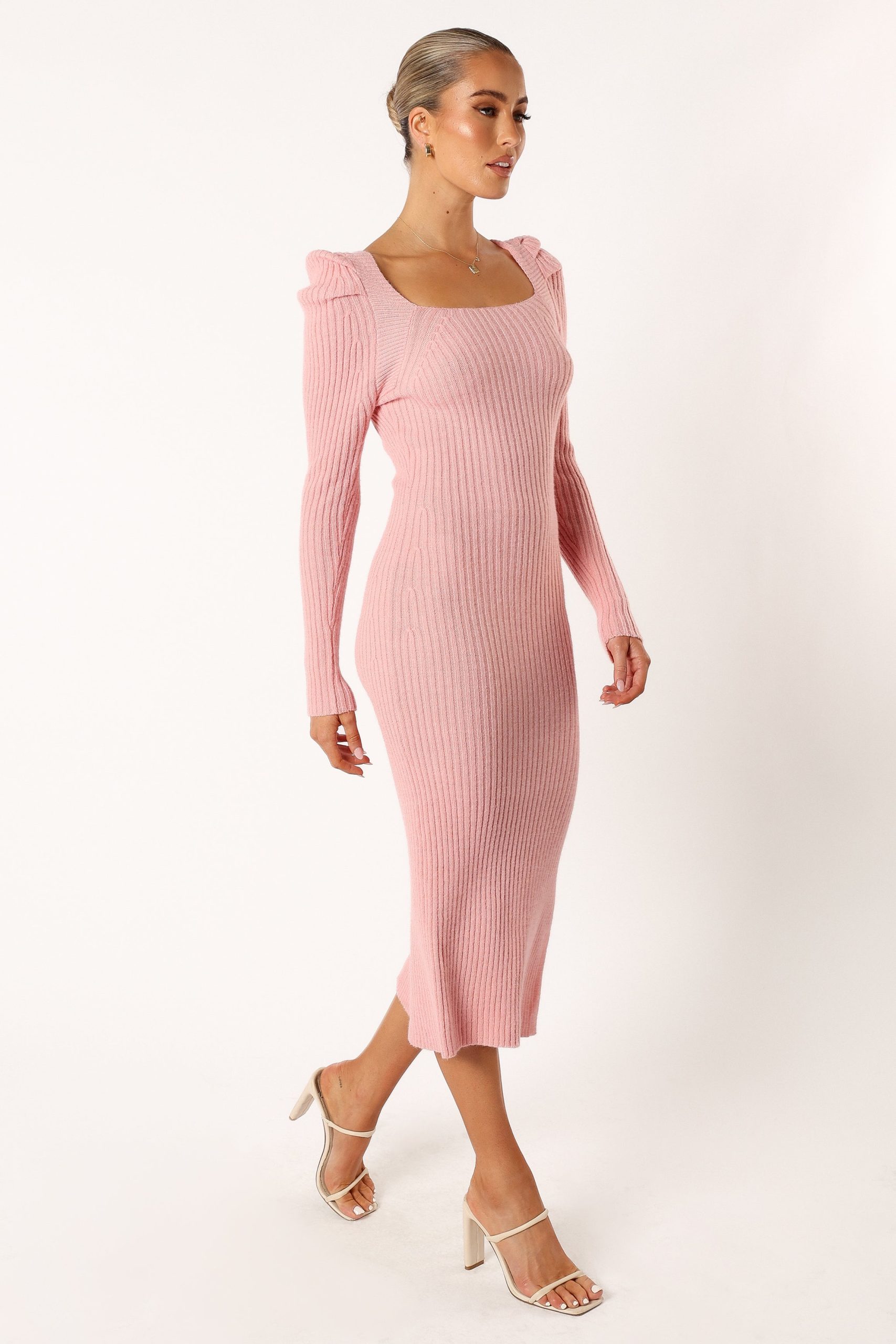 Camryn Puff Sleeve Knit Sweater Midi Dress - Blush - Image 5