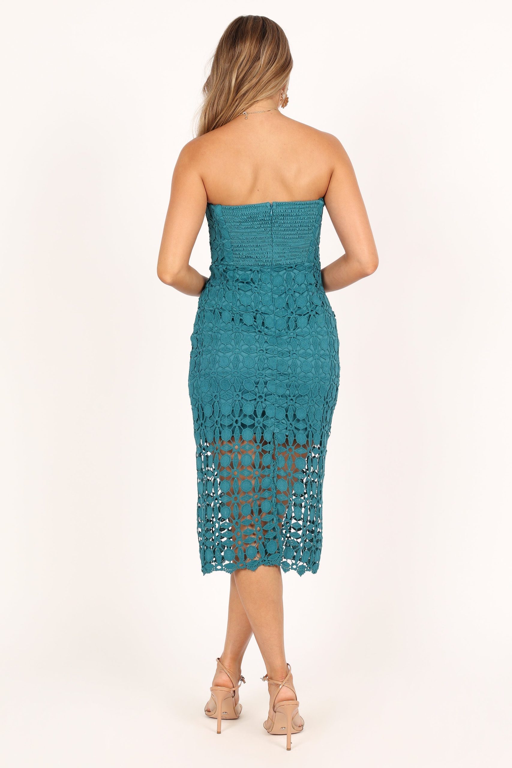 Candice Strapless Lace Midi Dress - Teal - Image 5