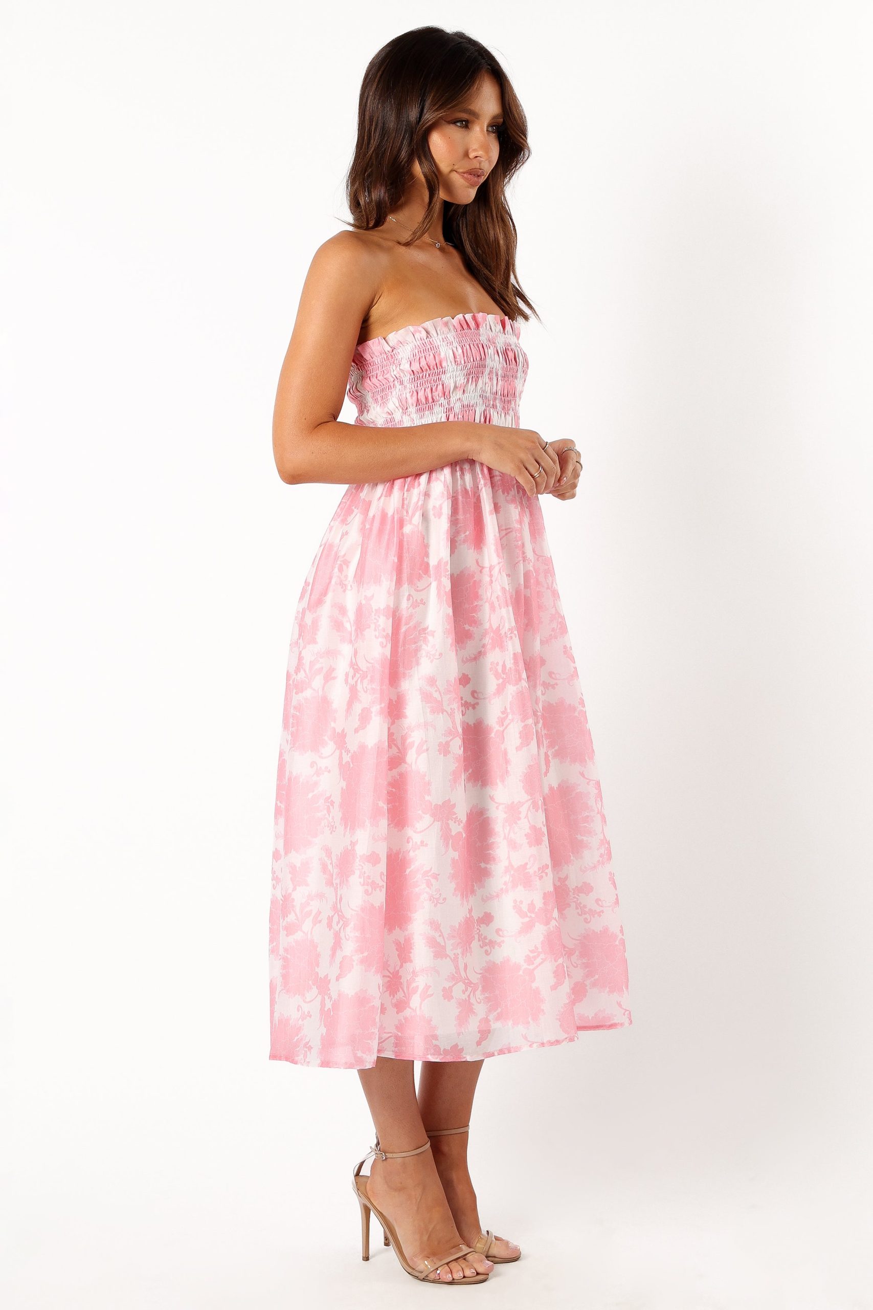 Carter Strapless Midi Dress - Pink Floral - Image 5