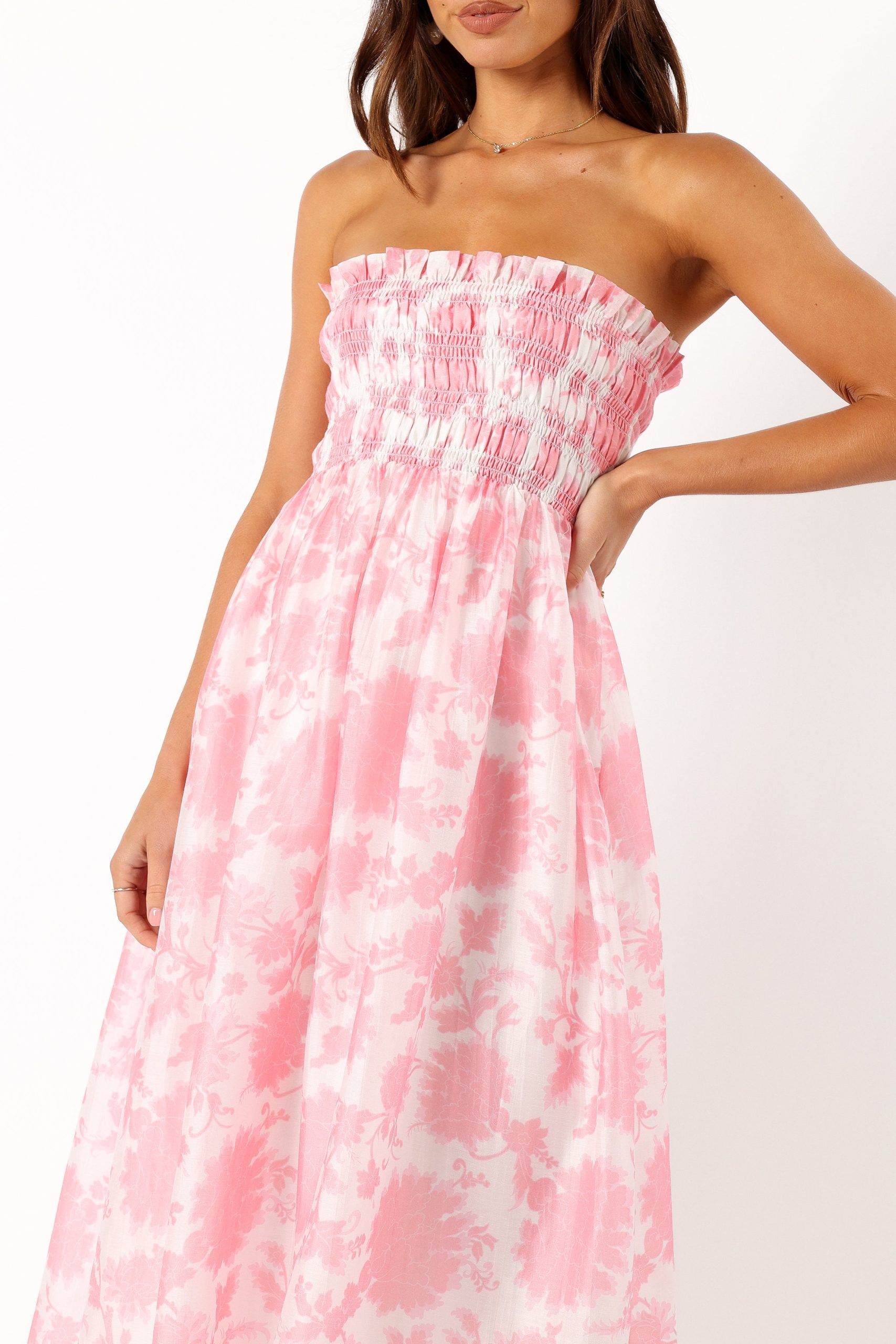 Carter Strapless Midi Dress - Pink Floral - Image 7