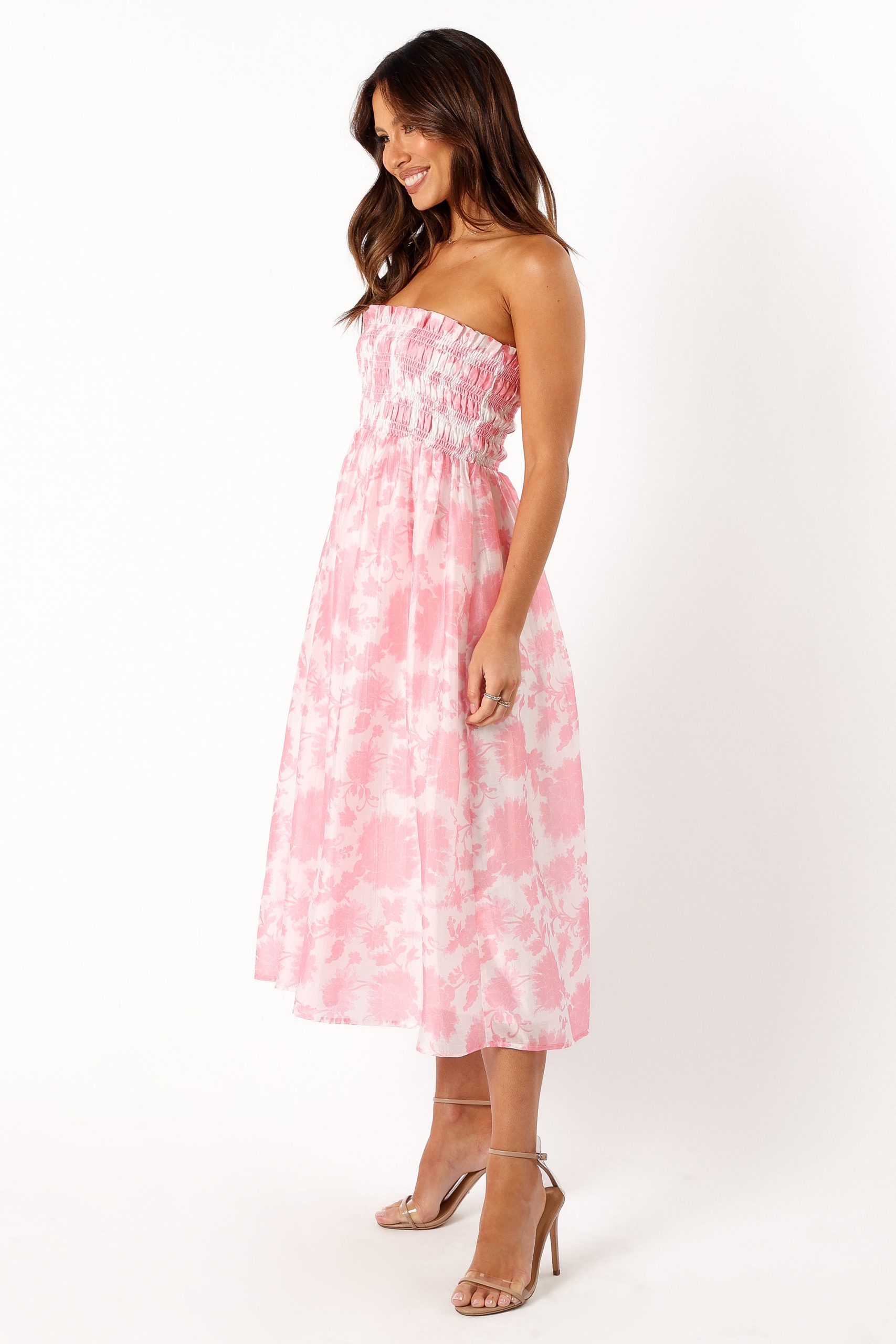 Carter Strapless Midi Dress - Pink Floral - Image 3