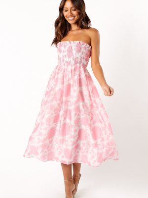 Carter Strapless Midi Dress - Pink Floral