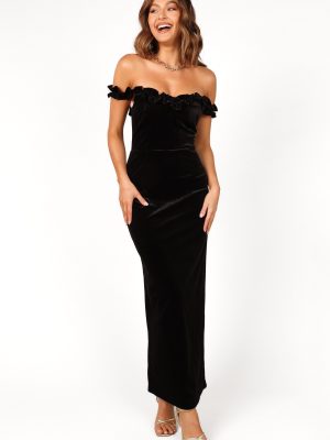 Celeste Off Shoulder Velvet Maxi Dress - Black
