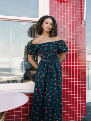 Chlo Puff Sleeve Midi Dress - Cherry Print