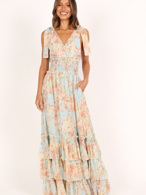 Christabel Tiered Maxi Dress - Blue Floral
