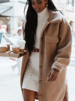 Cozette Turtle Neck Sleeveless Mini Knit Dress - Cream