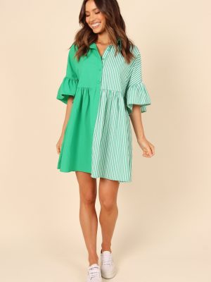 Didi Frill Mini Dress - Green Stripe