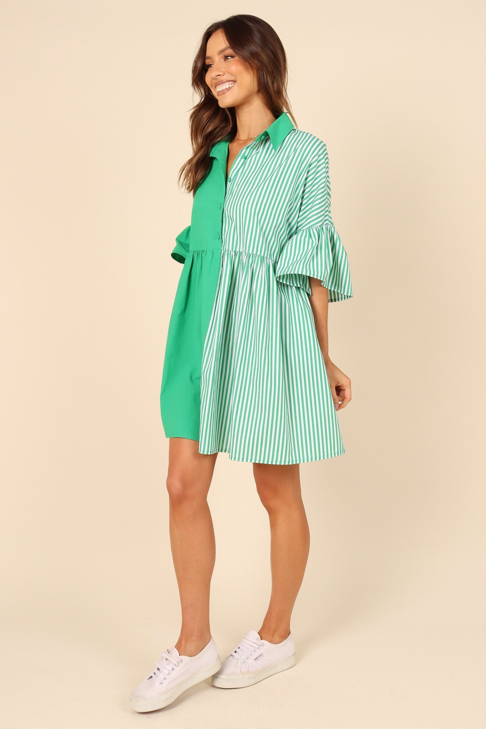 Didi Frill Mini Dress - Green Stripe - Image 2