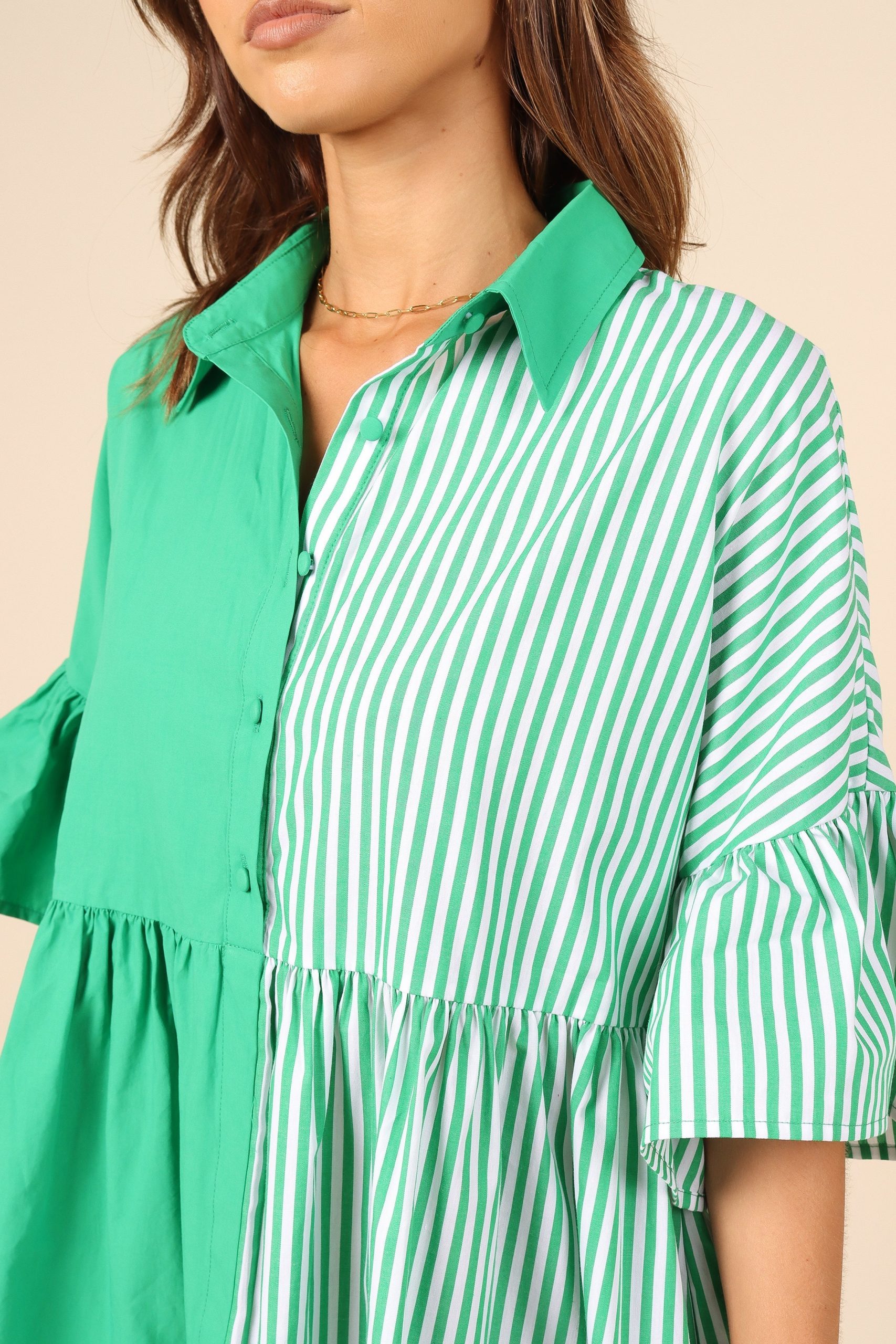 Didi Frill Mini Dress - Green Stripe - Image 3