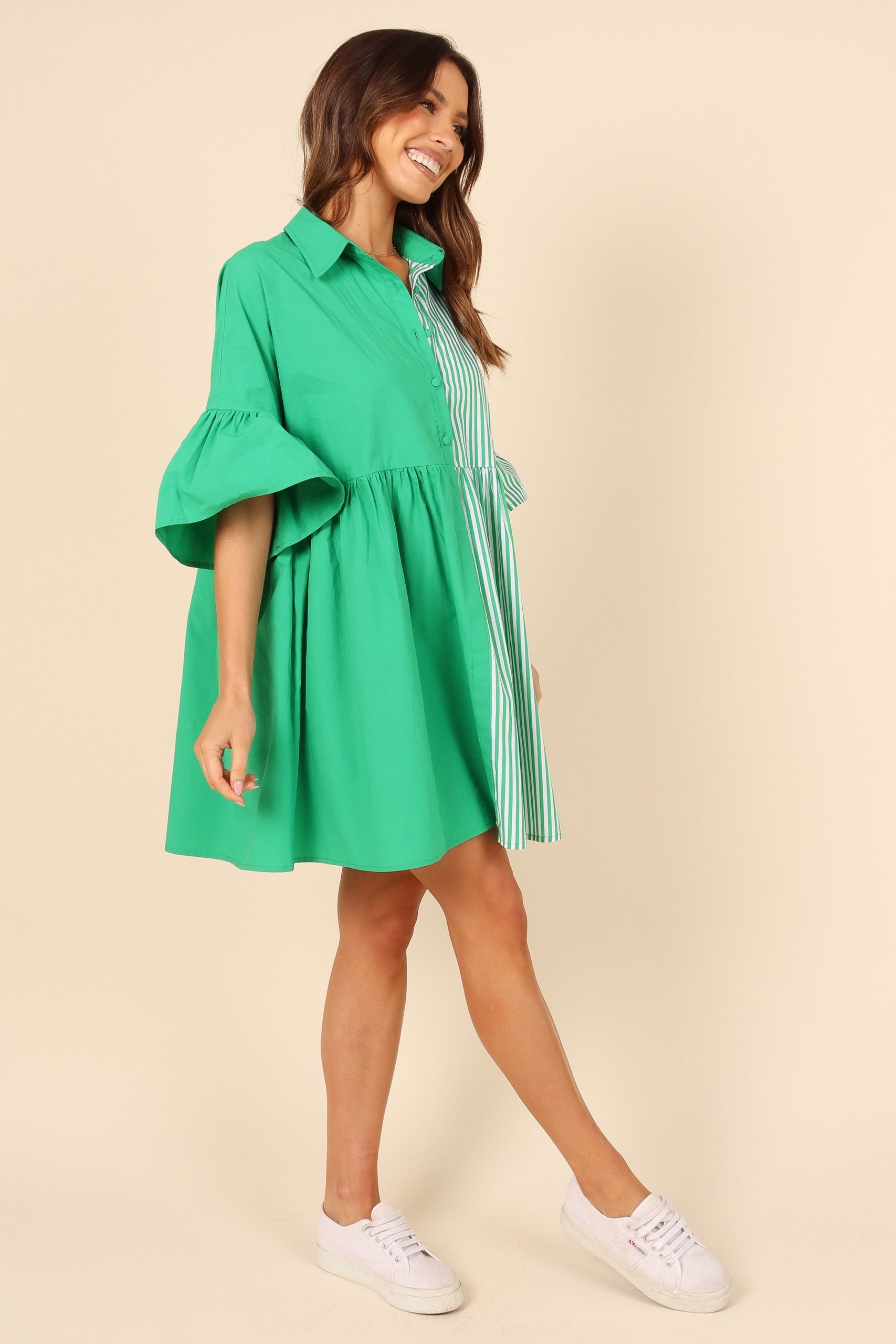 Didi Frill Mini Dress - Green Stripe - Image 4
