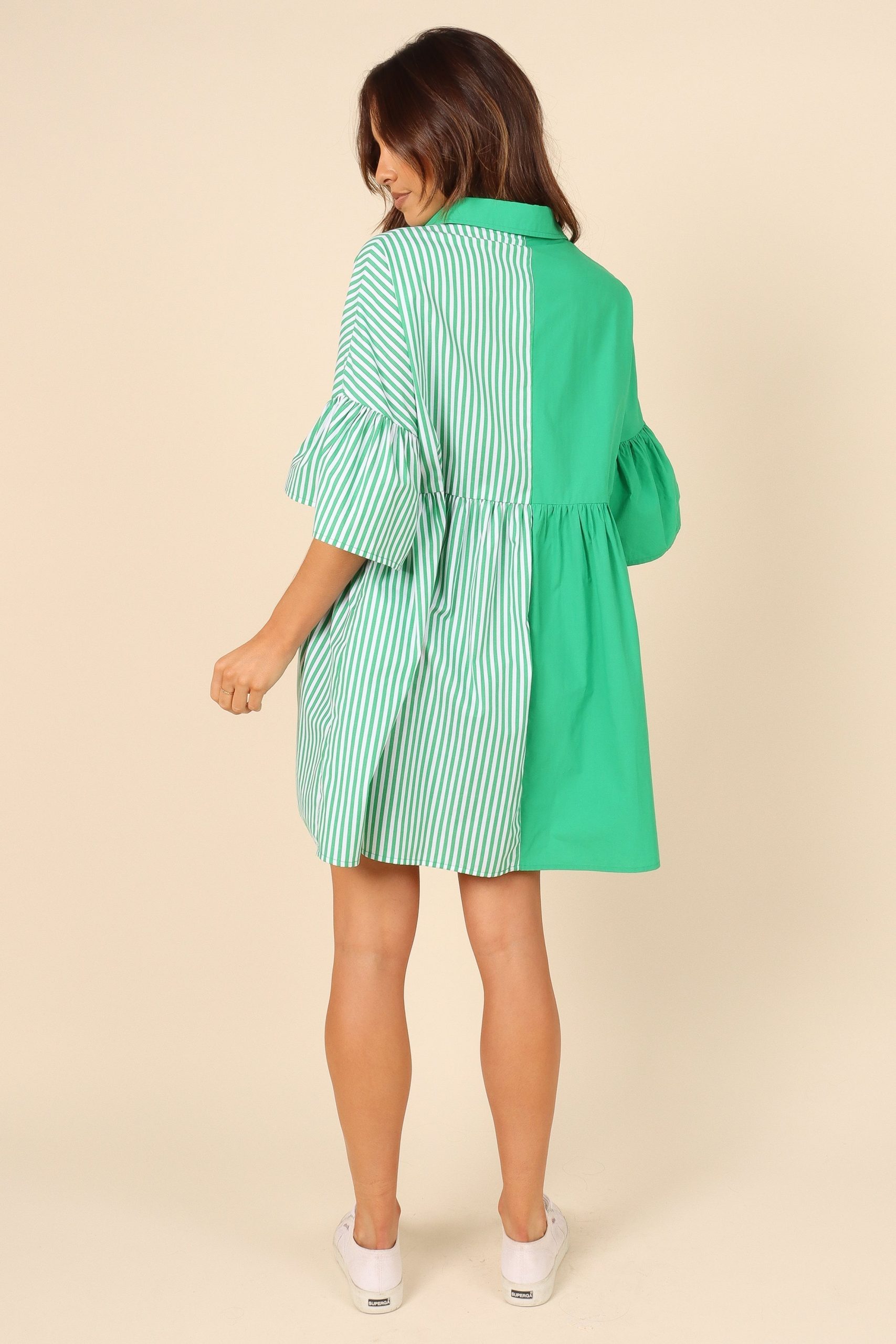Didi Frill Mini Dress - Green Stripe - Image 5