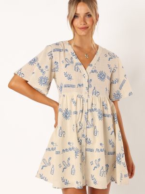 Elias Mini Dress - Beige Blue