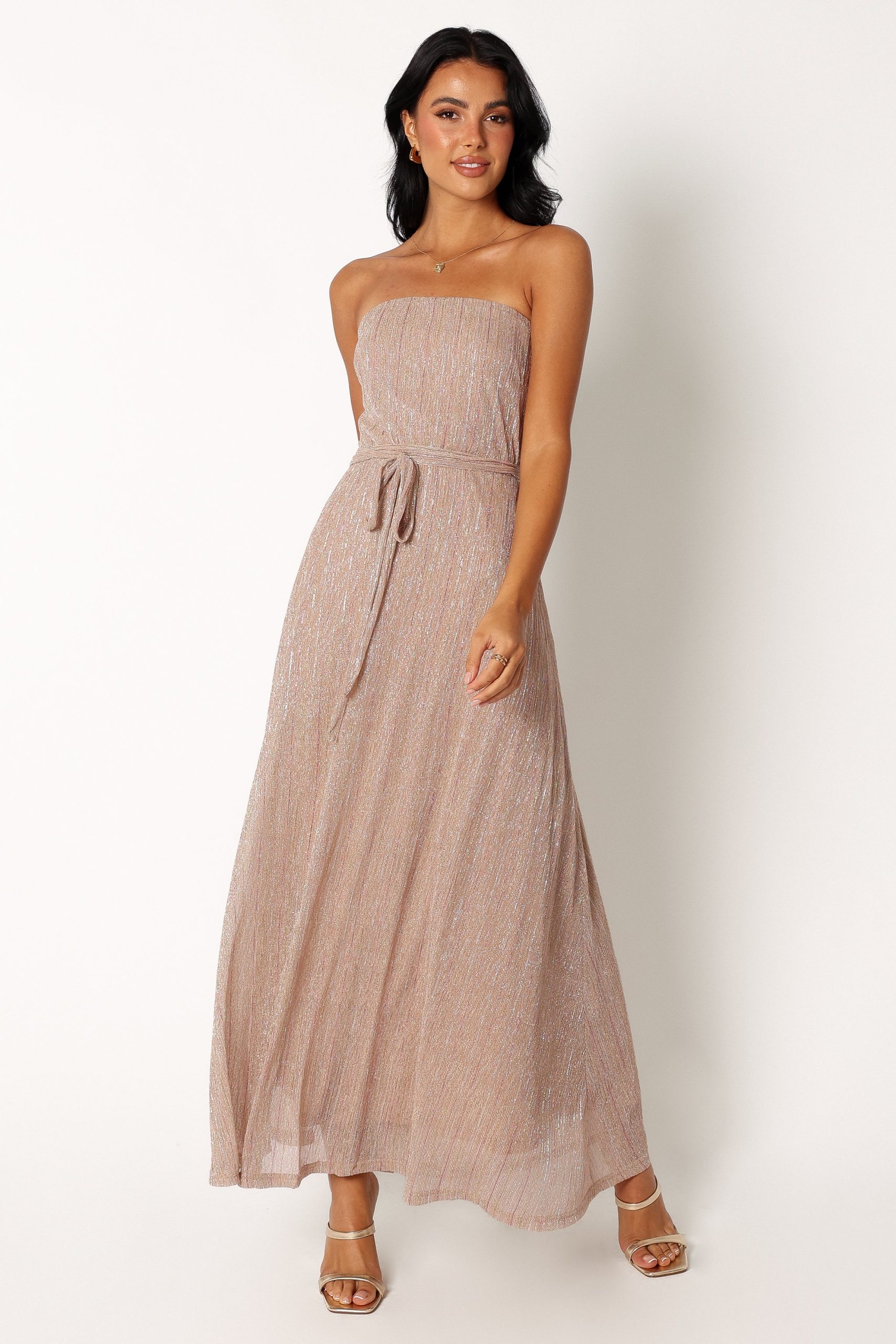 Farley Strapless Maxi Dress - Rose Gold Stripe - Image 2