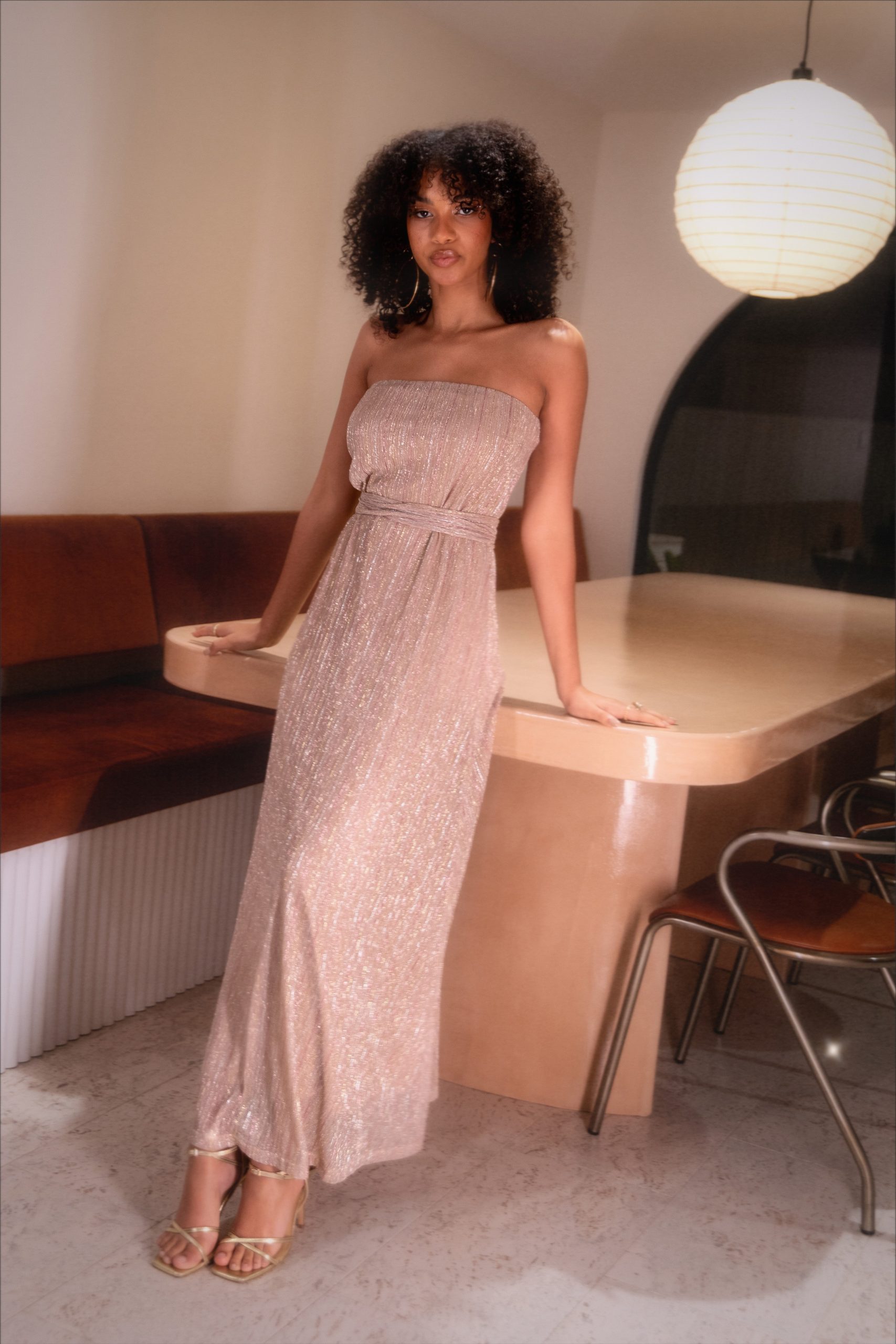 Farley Strapless Maxi Dress - Rose Gold Stripe - Image 8