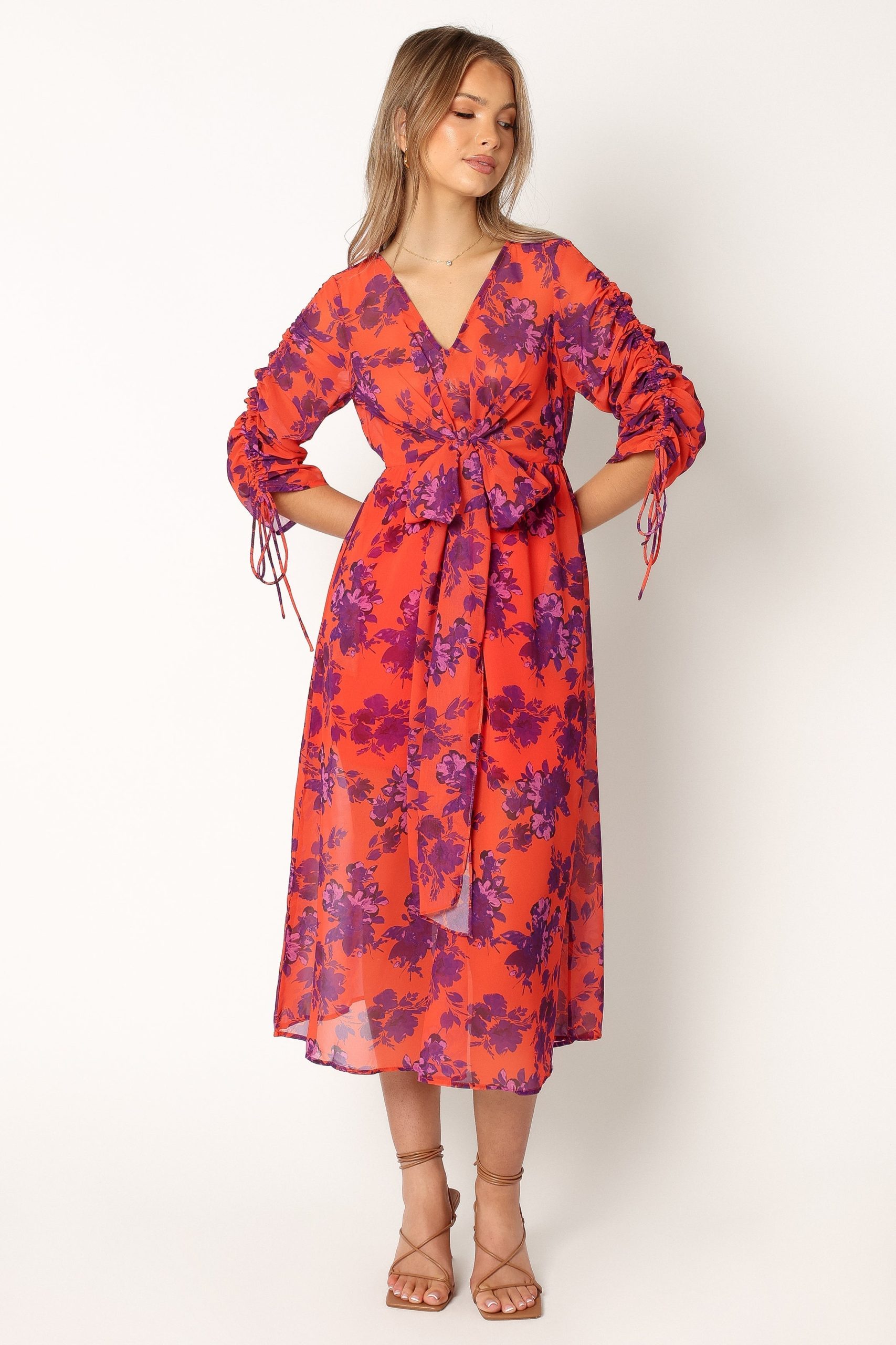 Hallie Midi Floral Dress - Red Wine - Image 2
