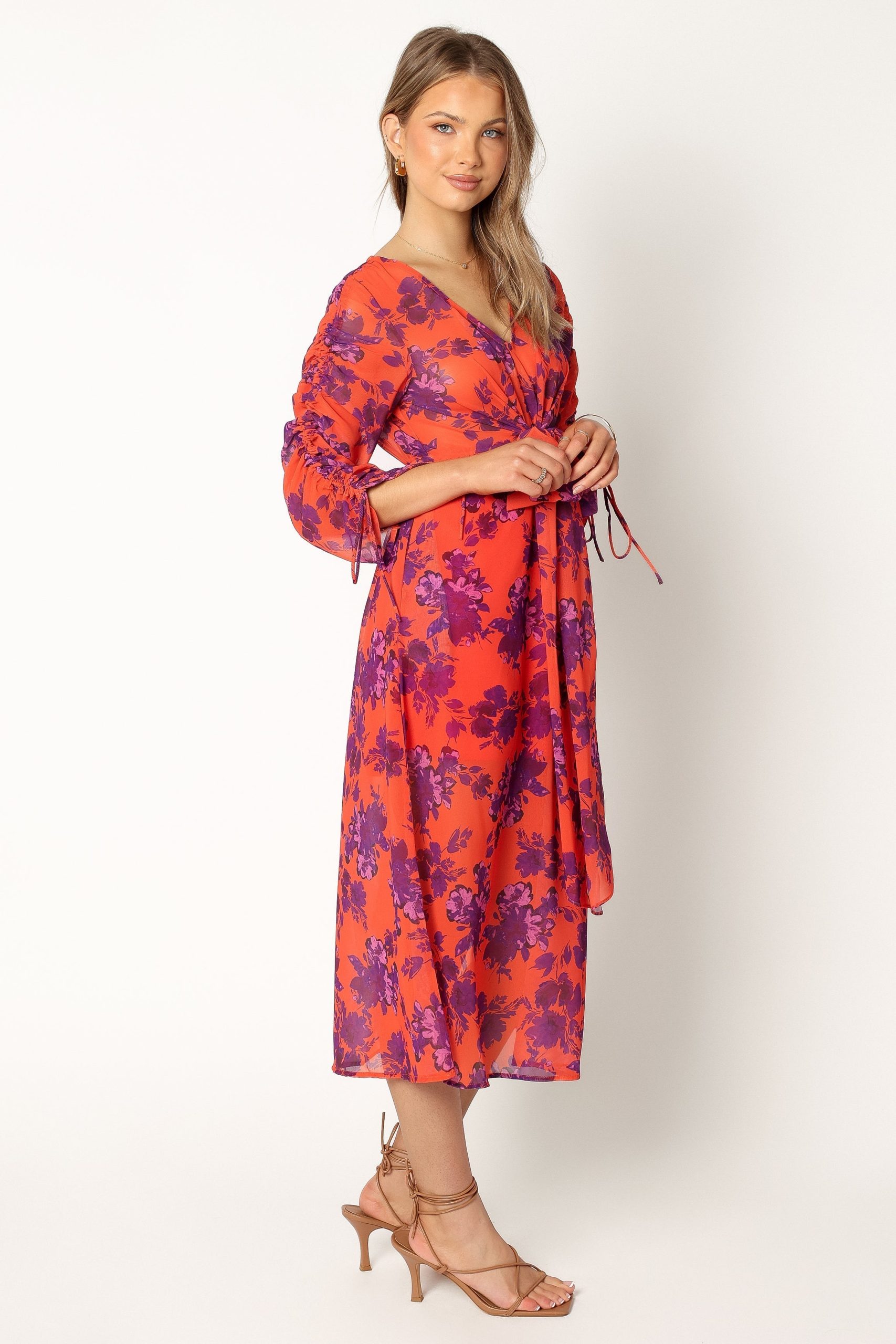 Hallie Midi Floral Dress - Red Wine - Image 3