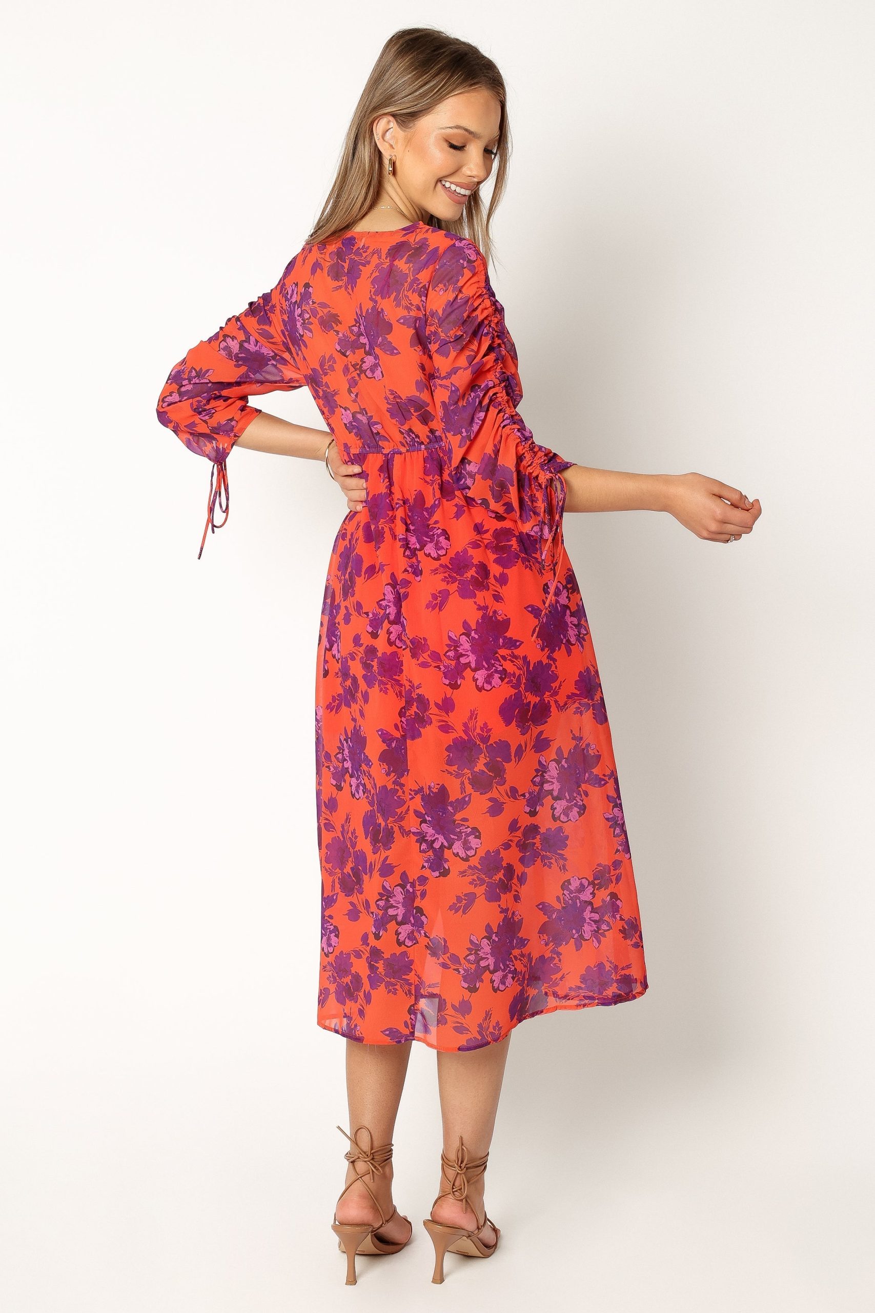 Hallie Midi Floral Dress - Red Wine - Image 4