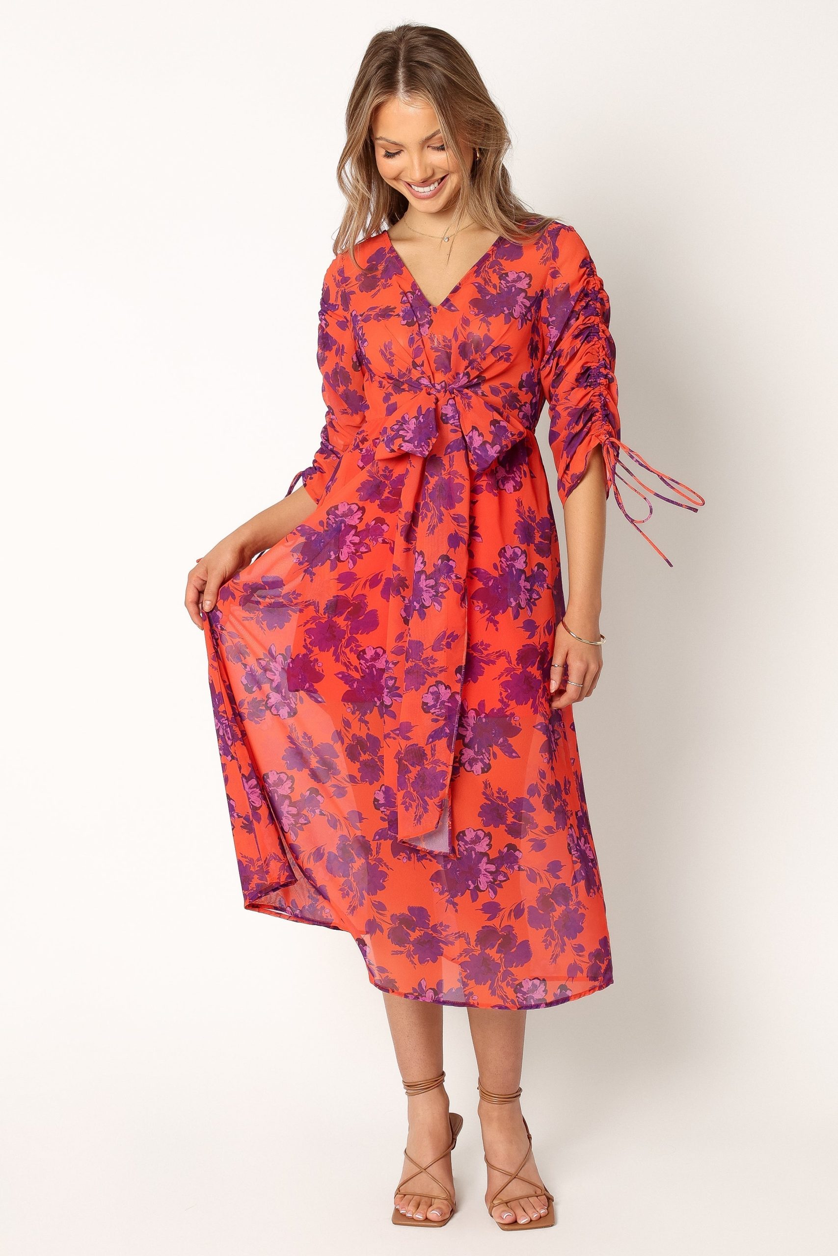 Hallie Midi Floral Dress - Red Wine - Image 6