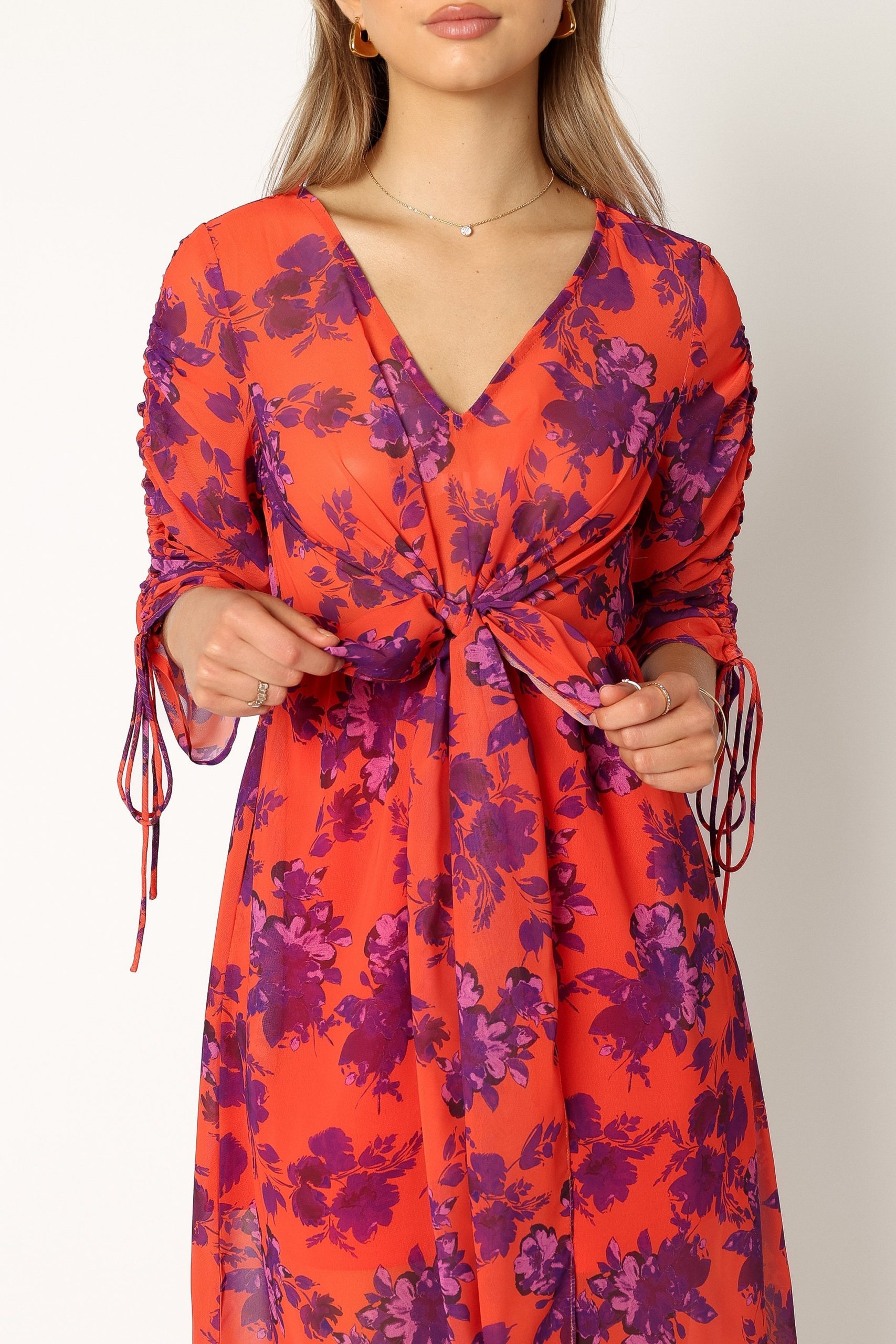 Hallie Midi Floral Dress - Red Wine - Image 7