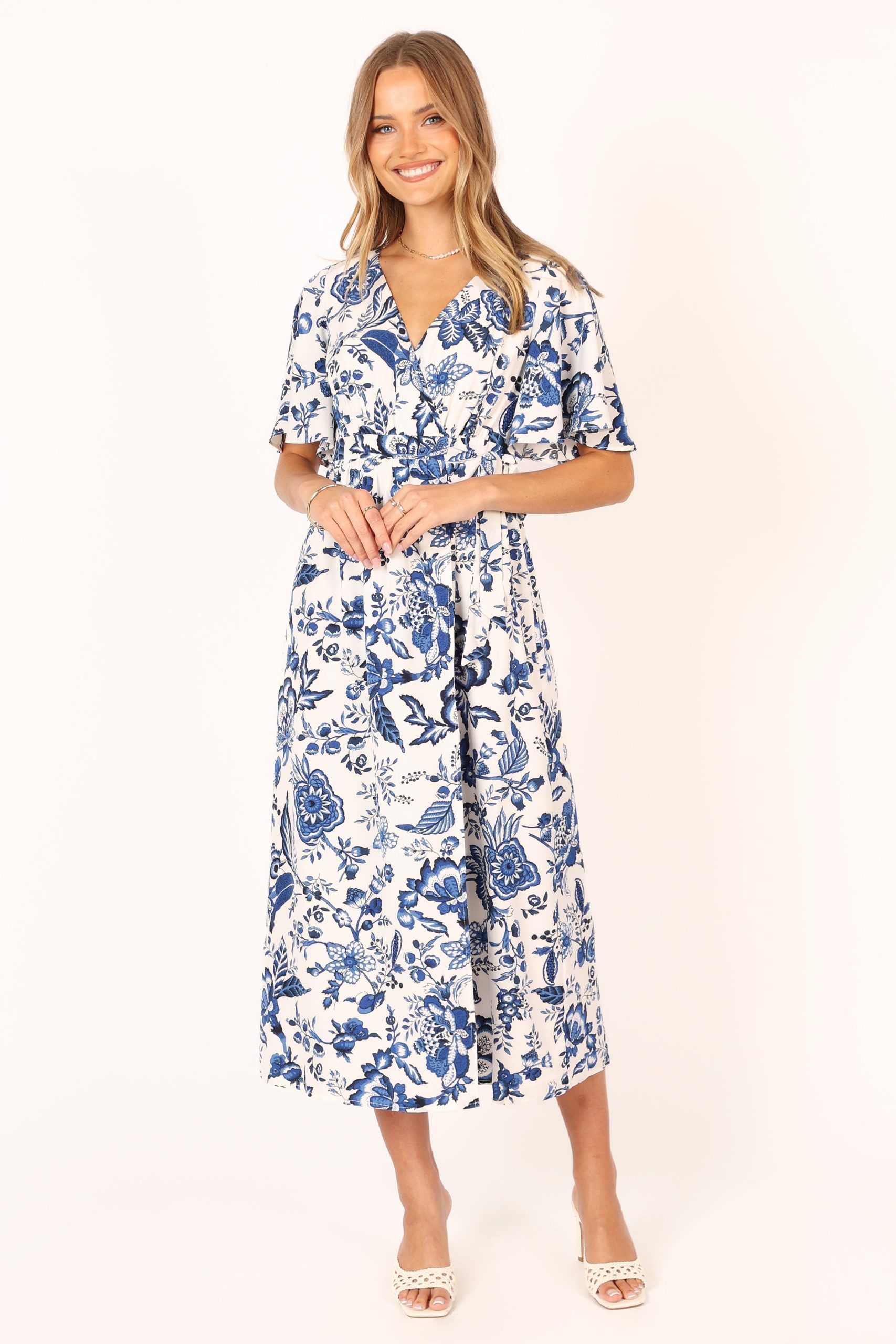 Kaleen Midi Wrap Dress - White Blue - Image 3