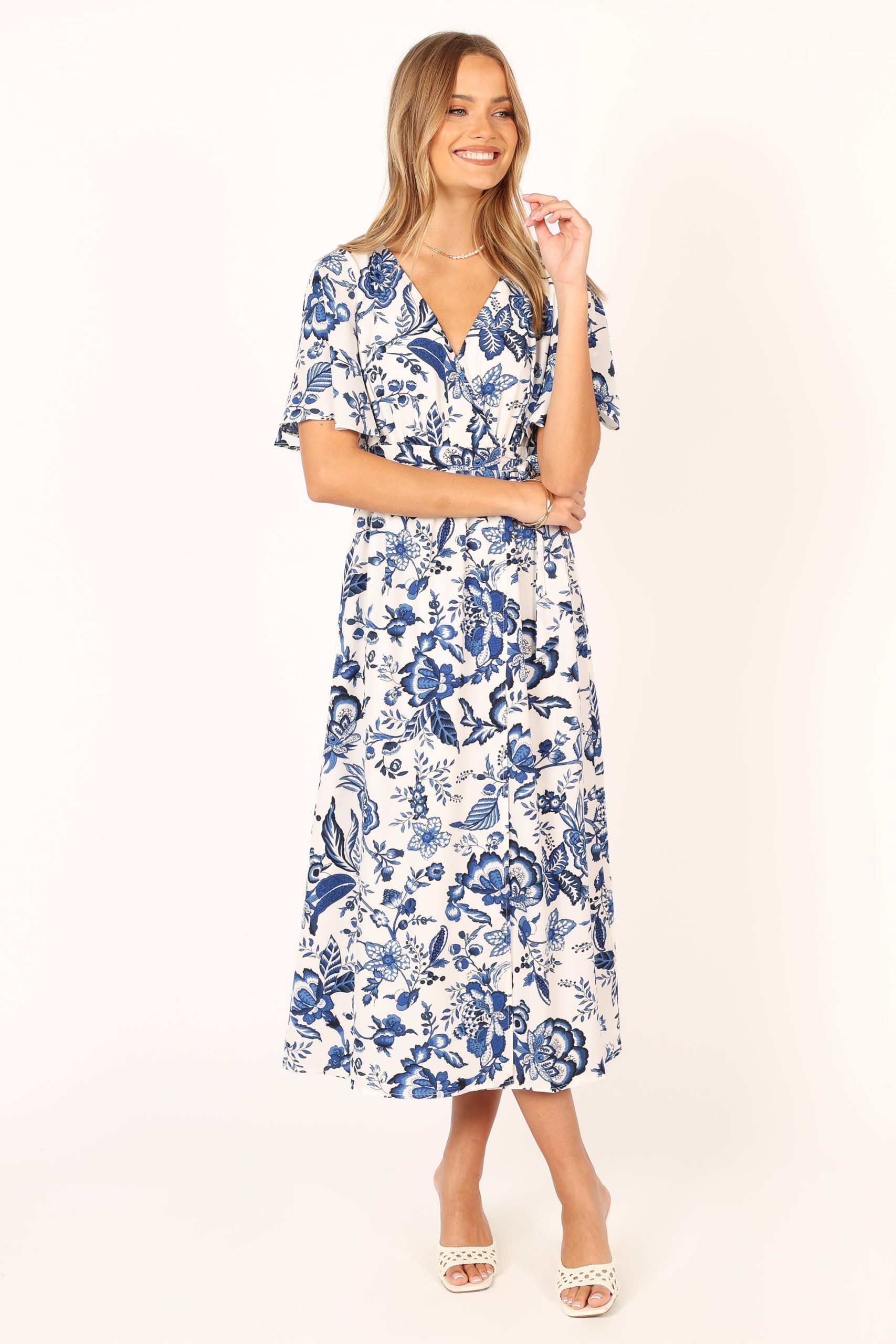 Kaleen Midi Wrap Dress - White Blue - Image 5