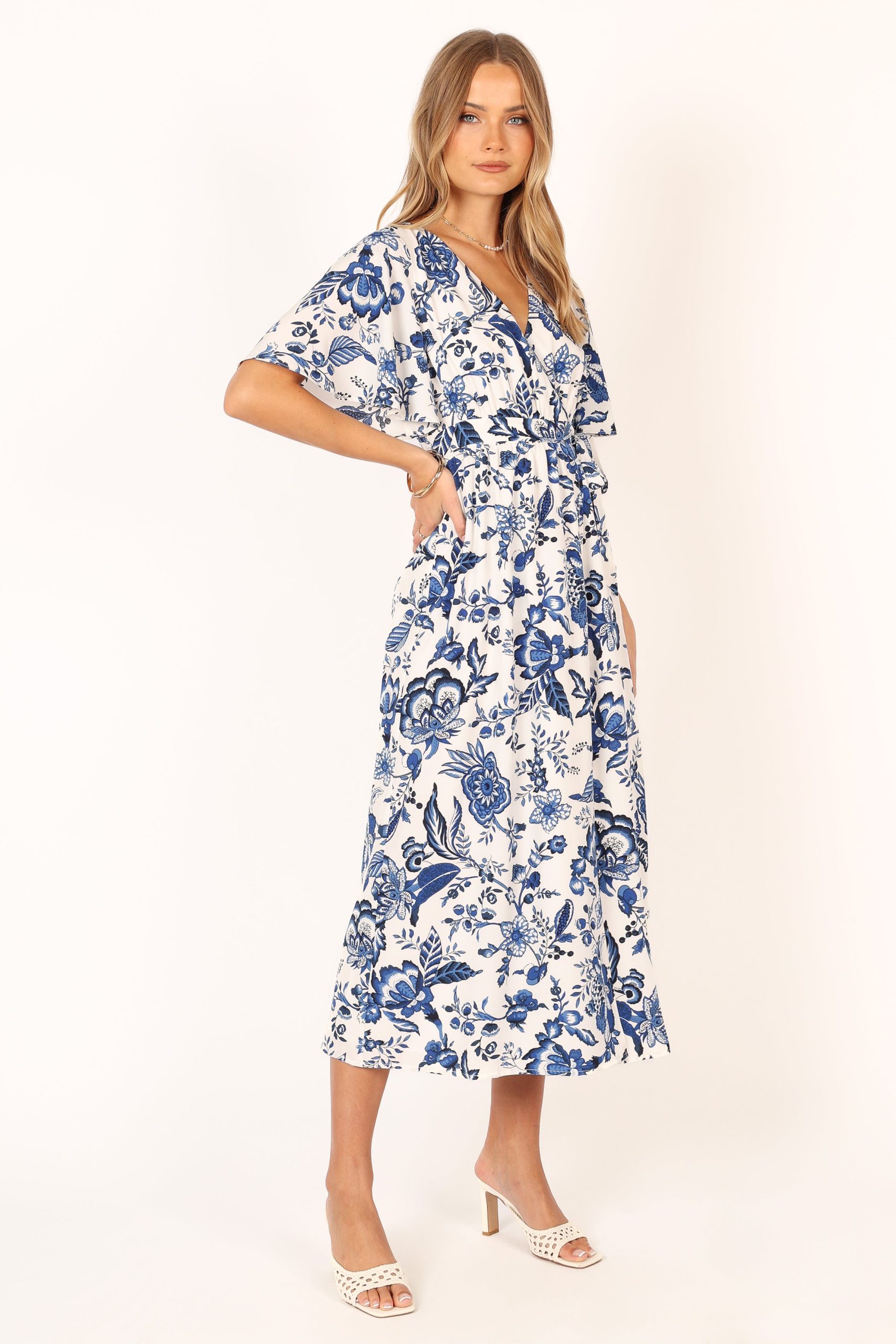 Kaleen Midi Wrap Dress - White Blue - Image 8