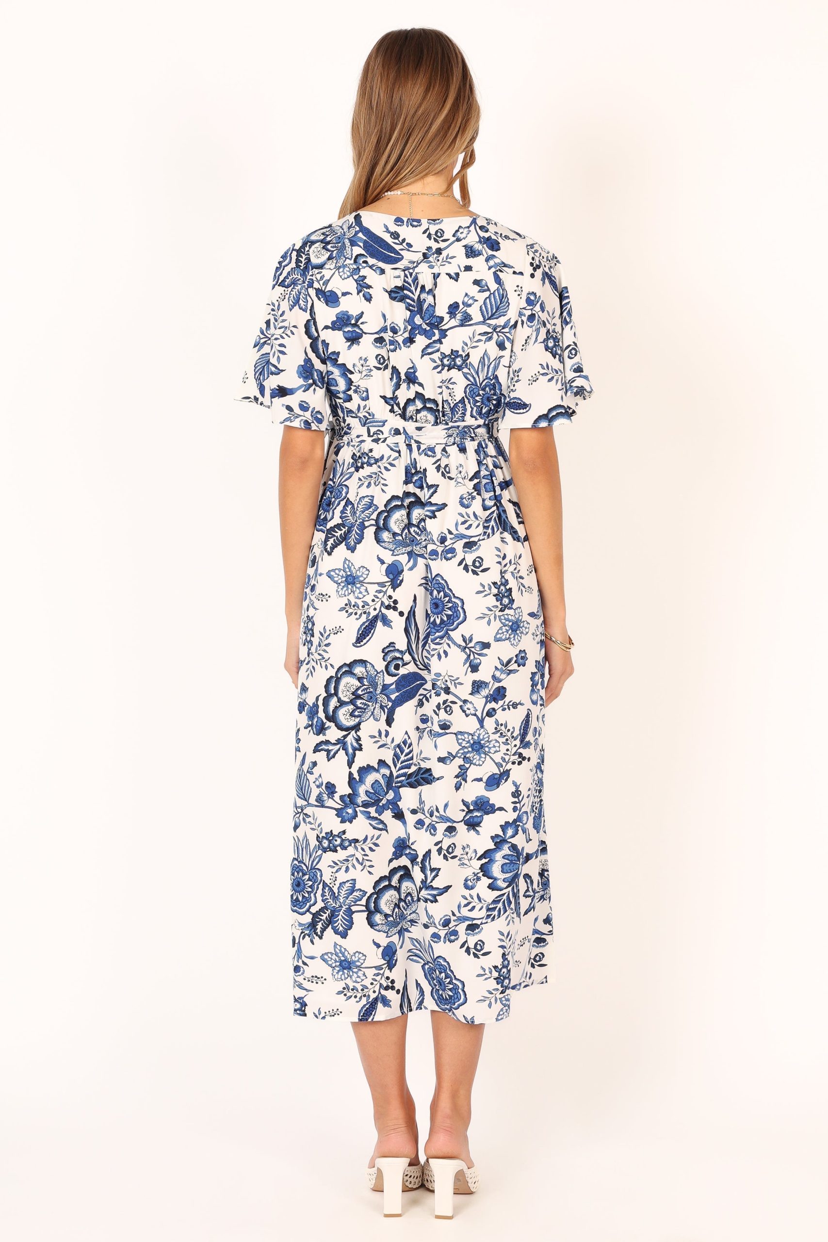 Kaleen Midi Wrap Dress - White Blue - Image 7