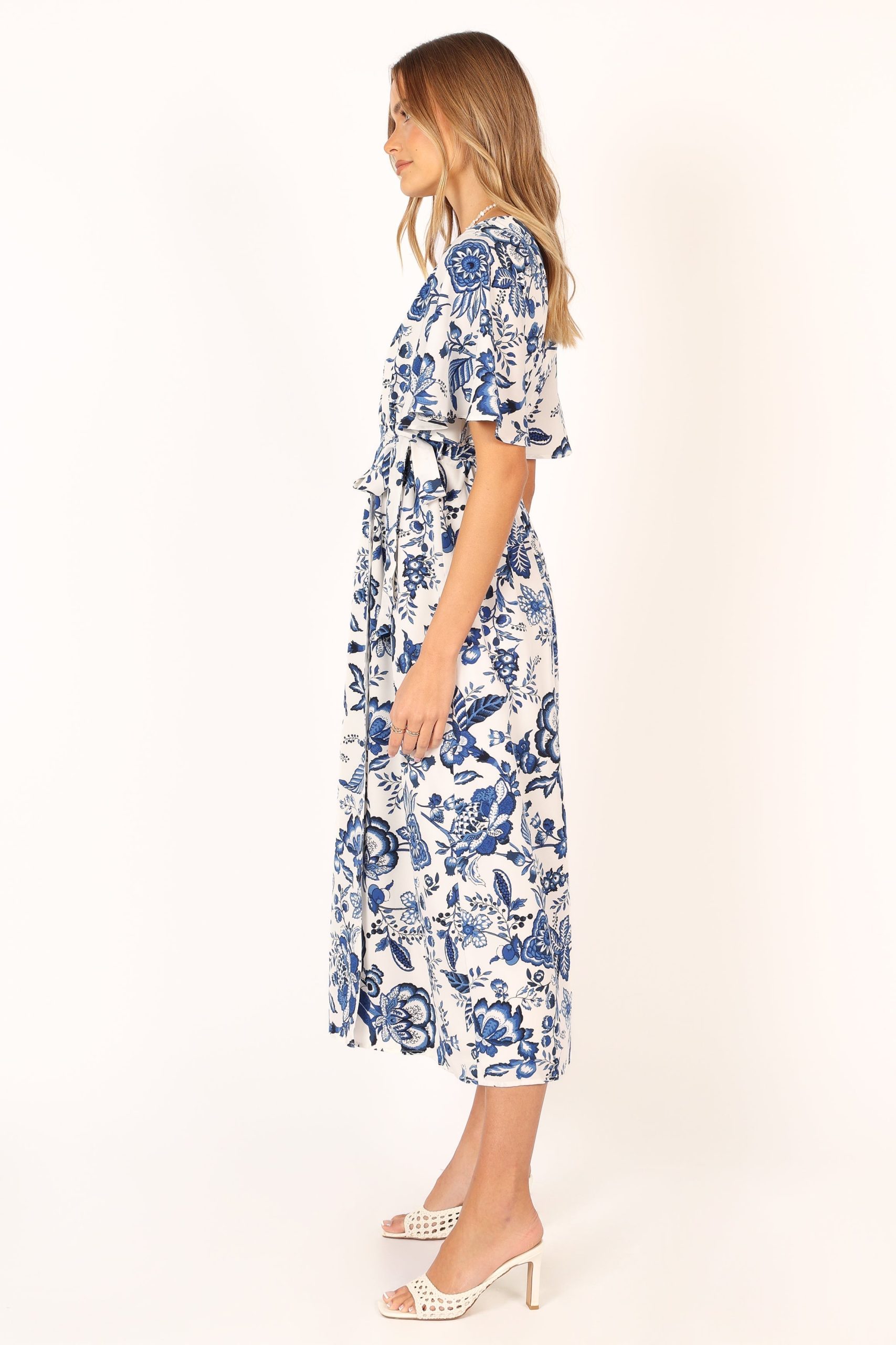 Kaleen Midi Wrap Dress - White Blue - Image 9
