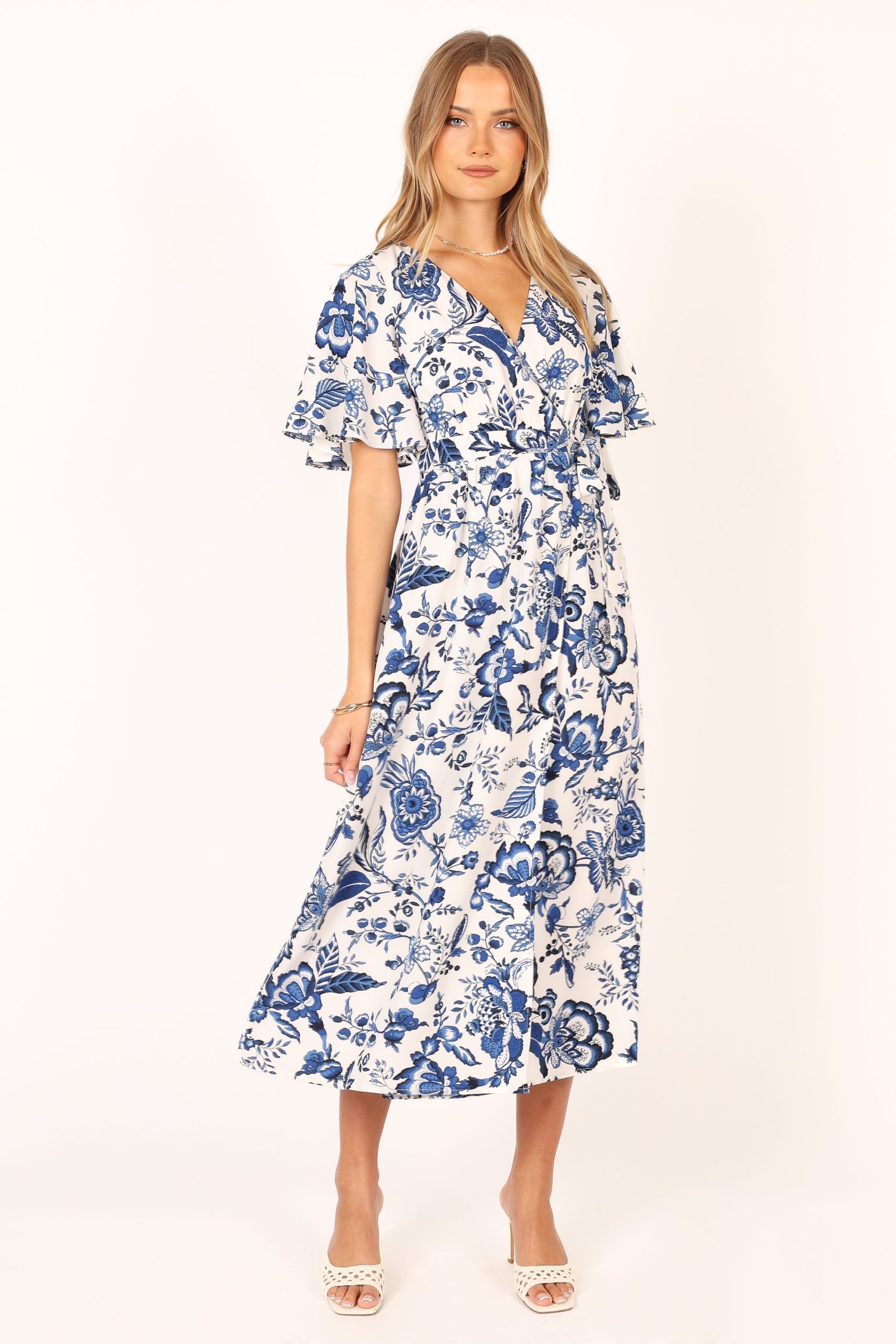 Kaleen Midi Wrap Dress - White Blue - Image 10
