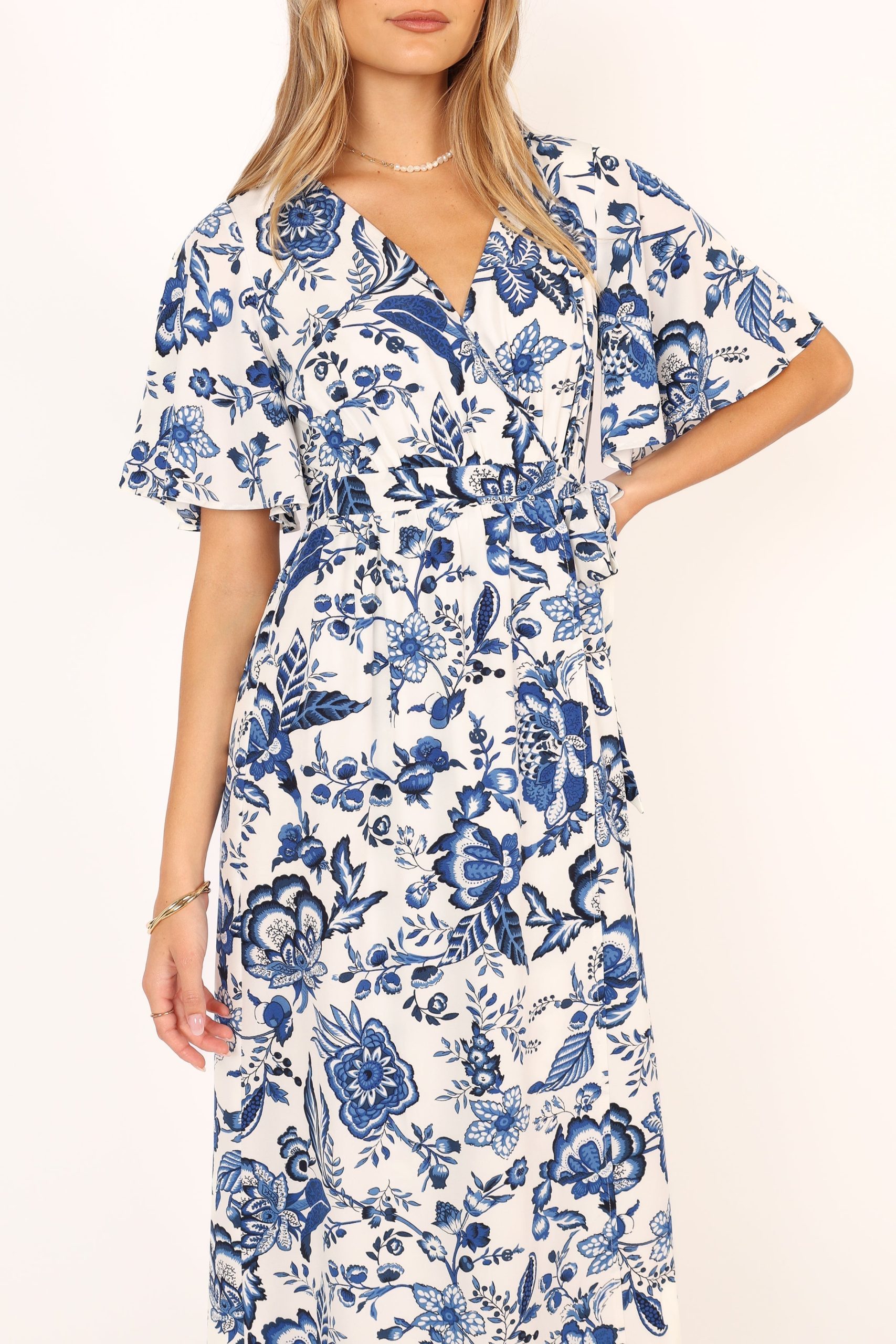 Kaleen Midi Wrap Dress - White Blue - Image 11