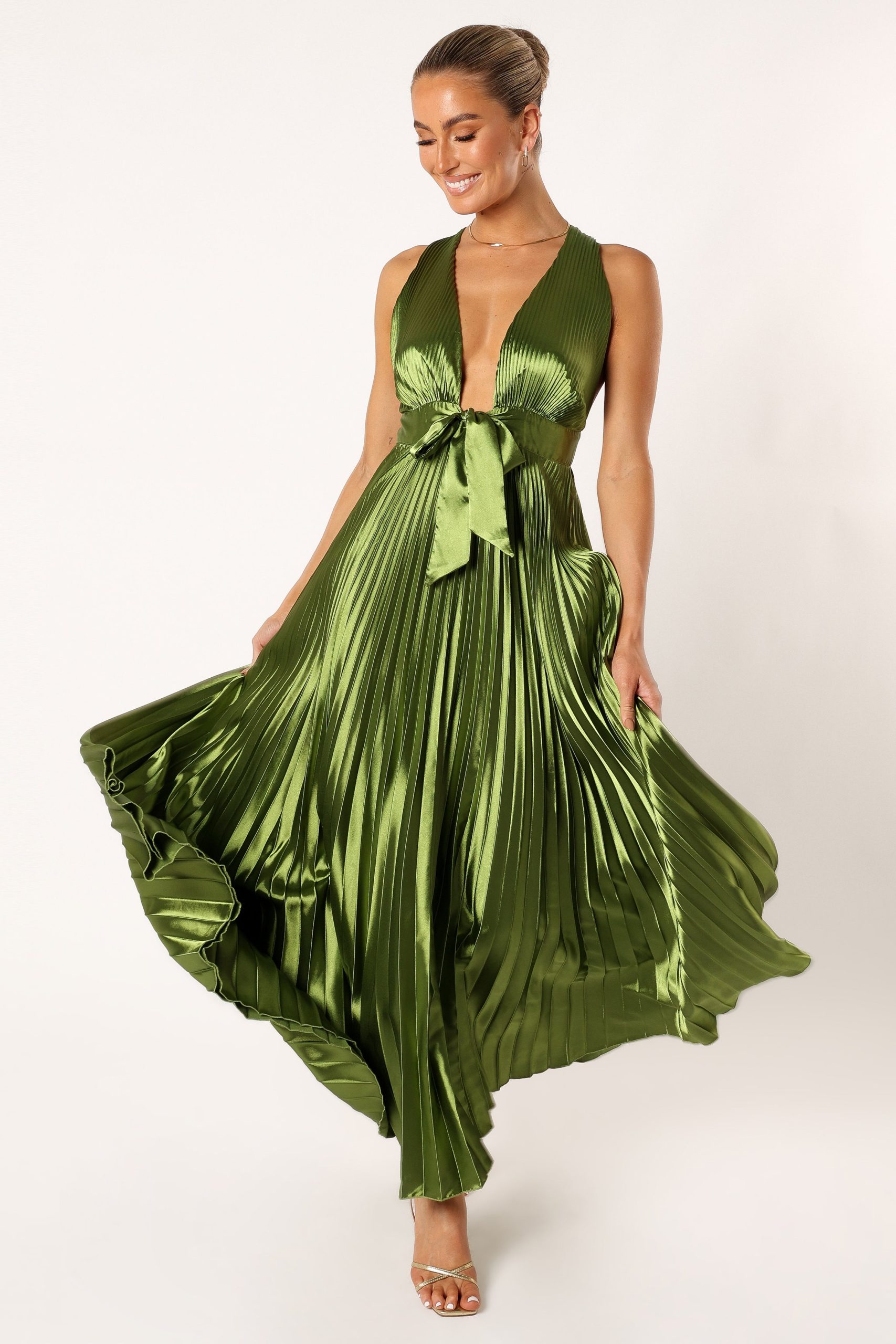 Kris Pleated Maxi Dress - Martini Olive - Image 2