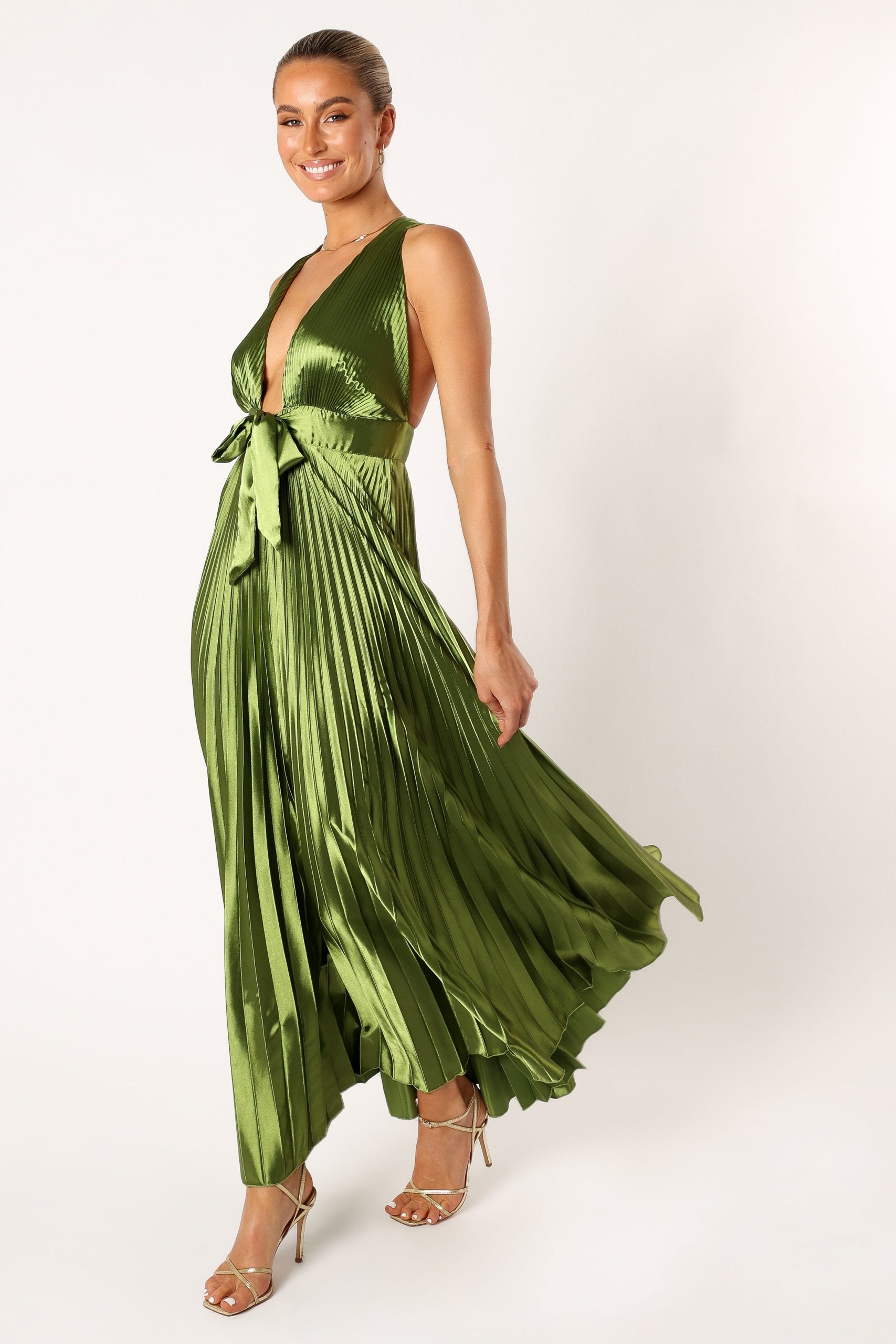 Kris Pleated Maxi Dress - Martini Olive - Image 5