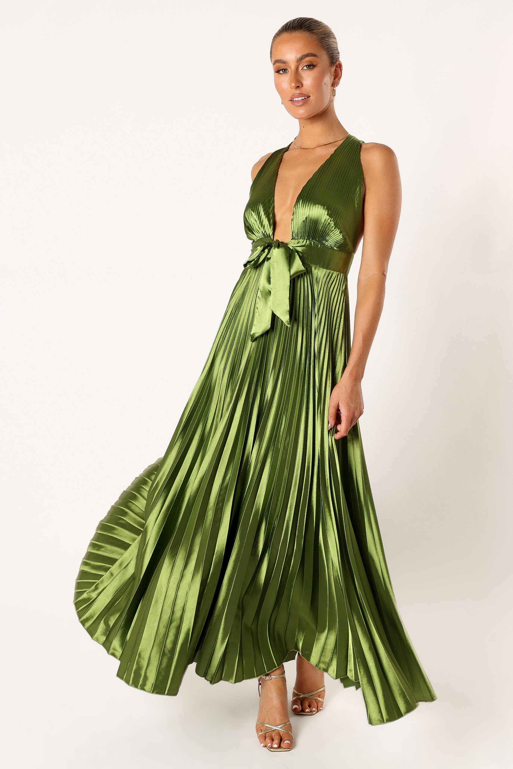 Kris Pleated Maxi Dress - Martini Olive - Image 4