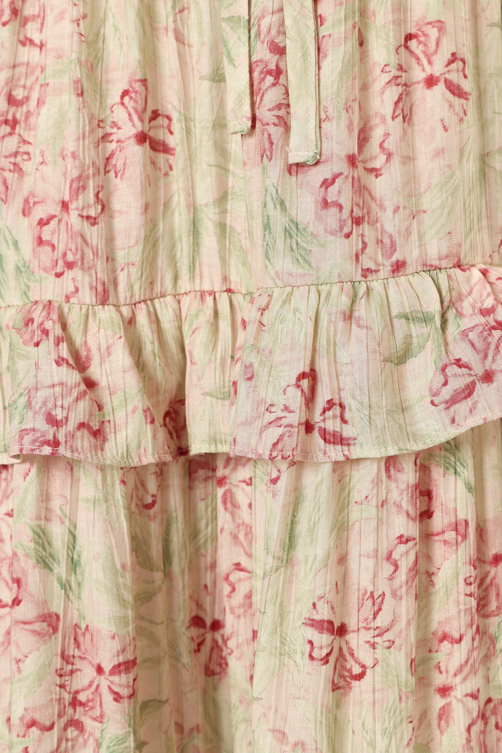 Levelle Midi Ruffle Dress - Ivory/Red Green Floral - Image 8