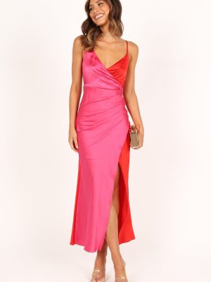 Lipa Colourblock Midi Slip Dress - Pink/Red