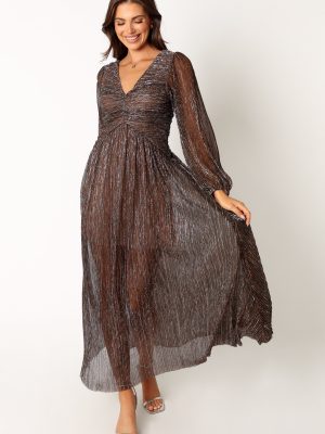 Lustre Long Sleeve Midi Dress - Bronze