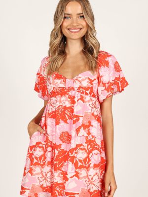 Maggie Mini Dress - Pink/Red Floral