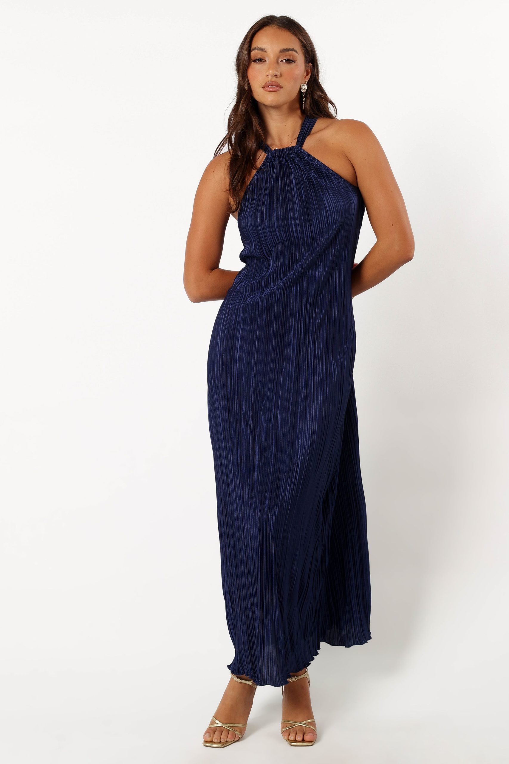 Melody Plisse Halter Maxi Dress - Navy - Image 8