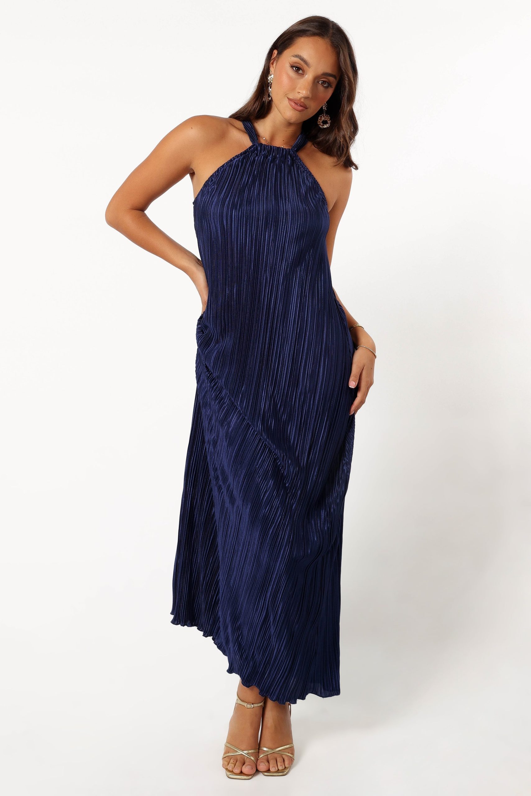 Melody Plisse Halter Maxi Dress - Navy - Image 4