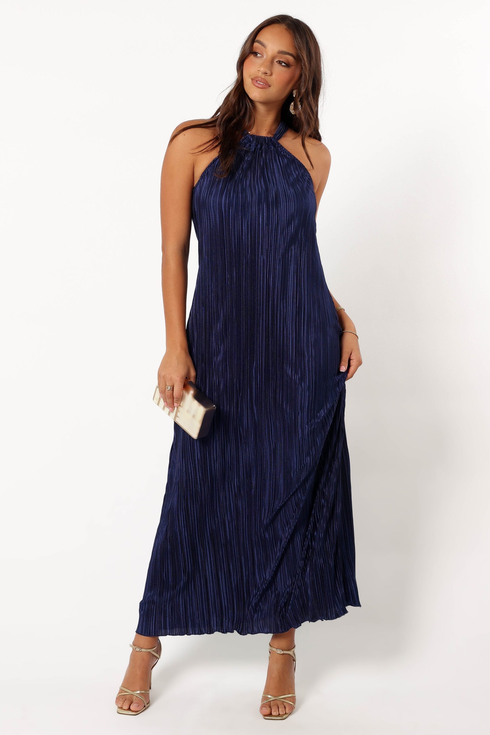 Melody Plisse Halter Maxi Dress - Navy - Image 3