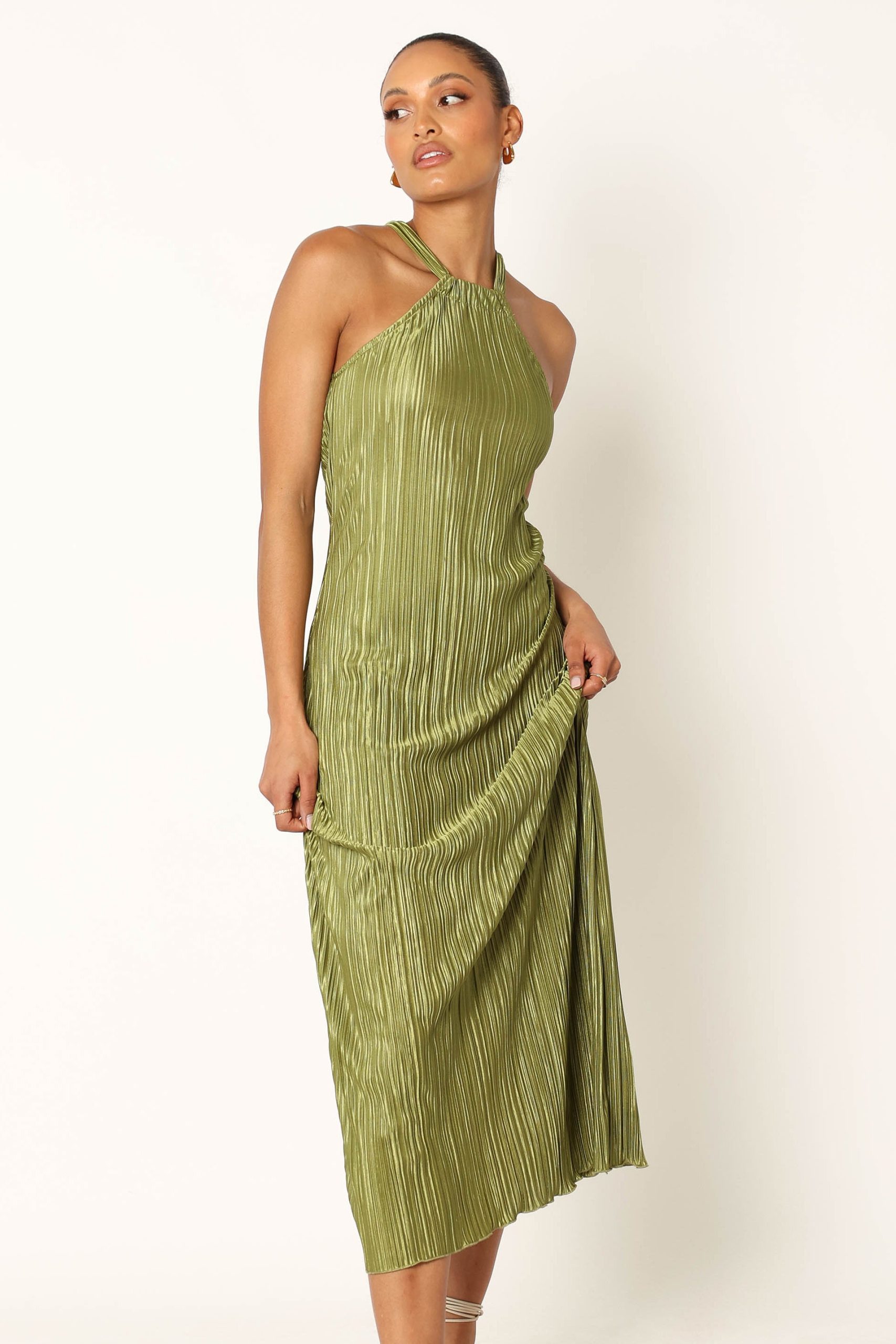 Melody Plisse Halter Maxi Dress - Olive - Image 2