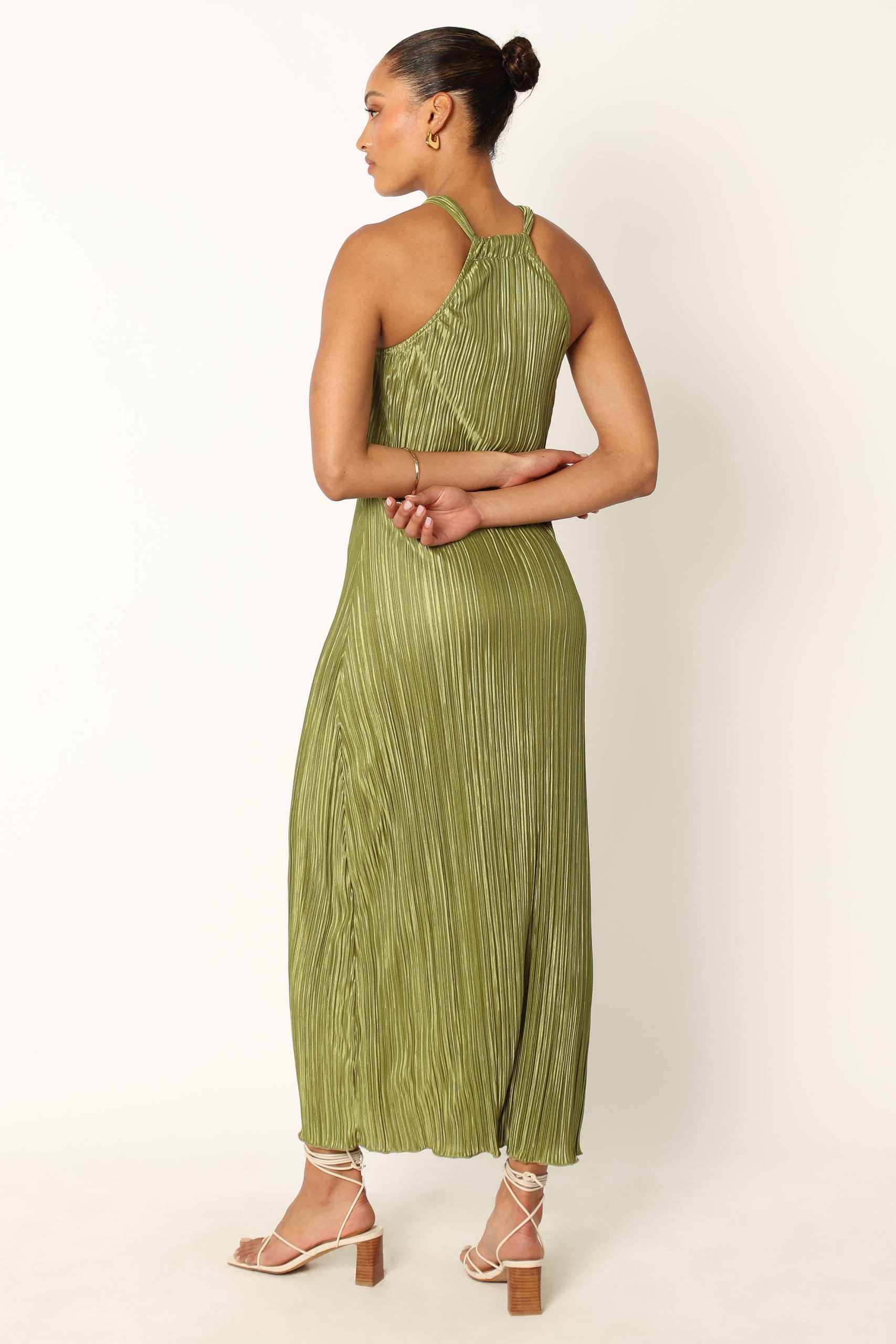 Melody Plisse Halter Maxi Dress - Olive - Image 3