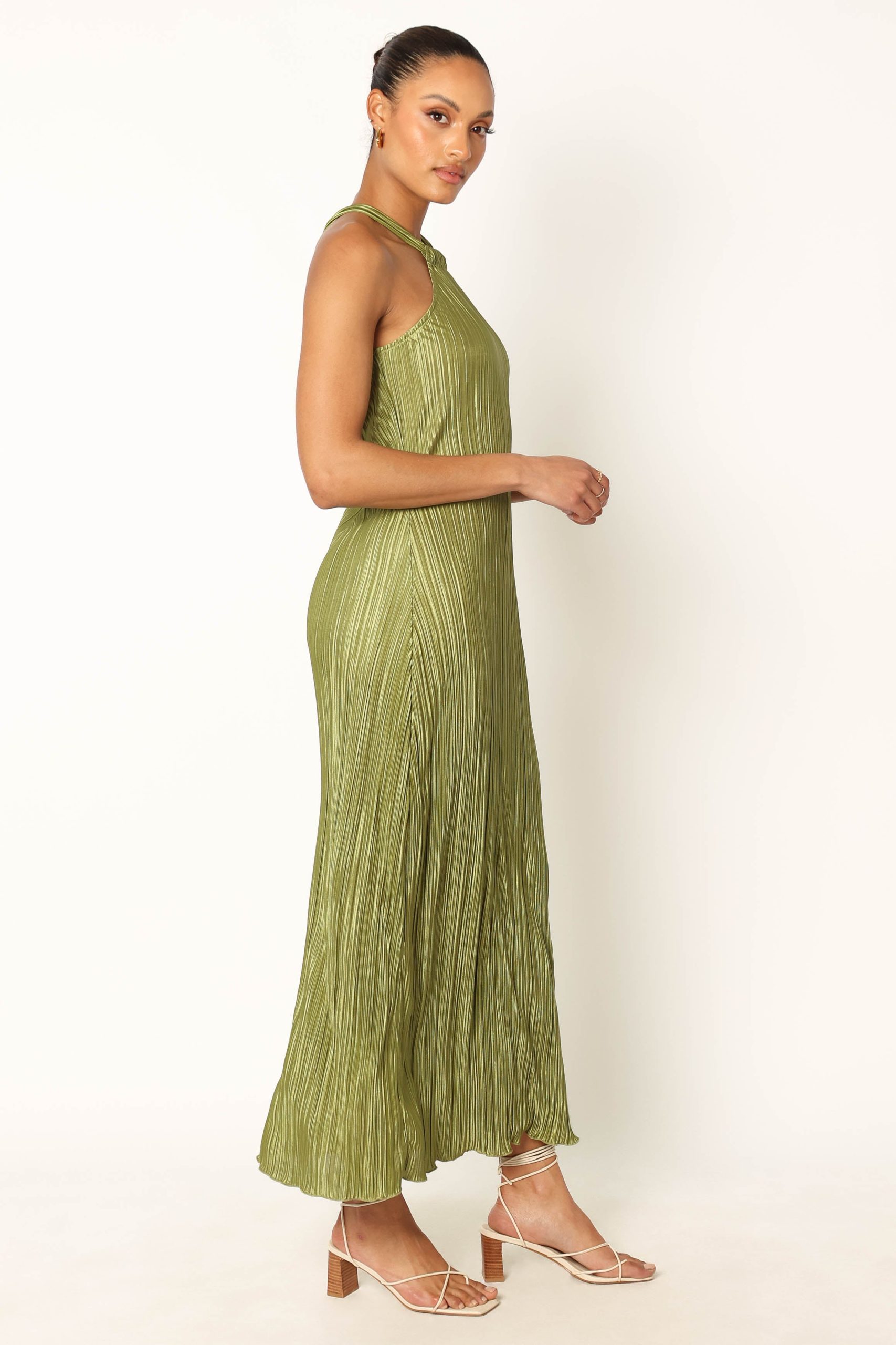 Melody Plisse Halter Maxi Dress - Olive - Image 6