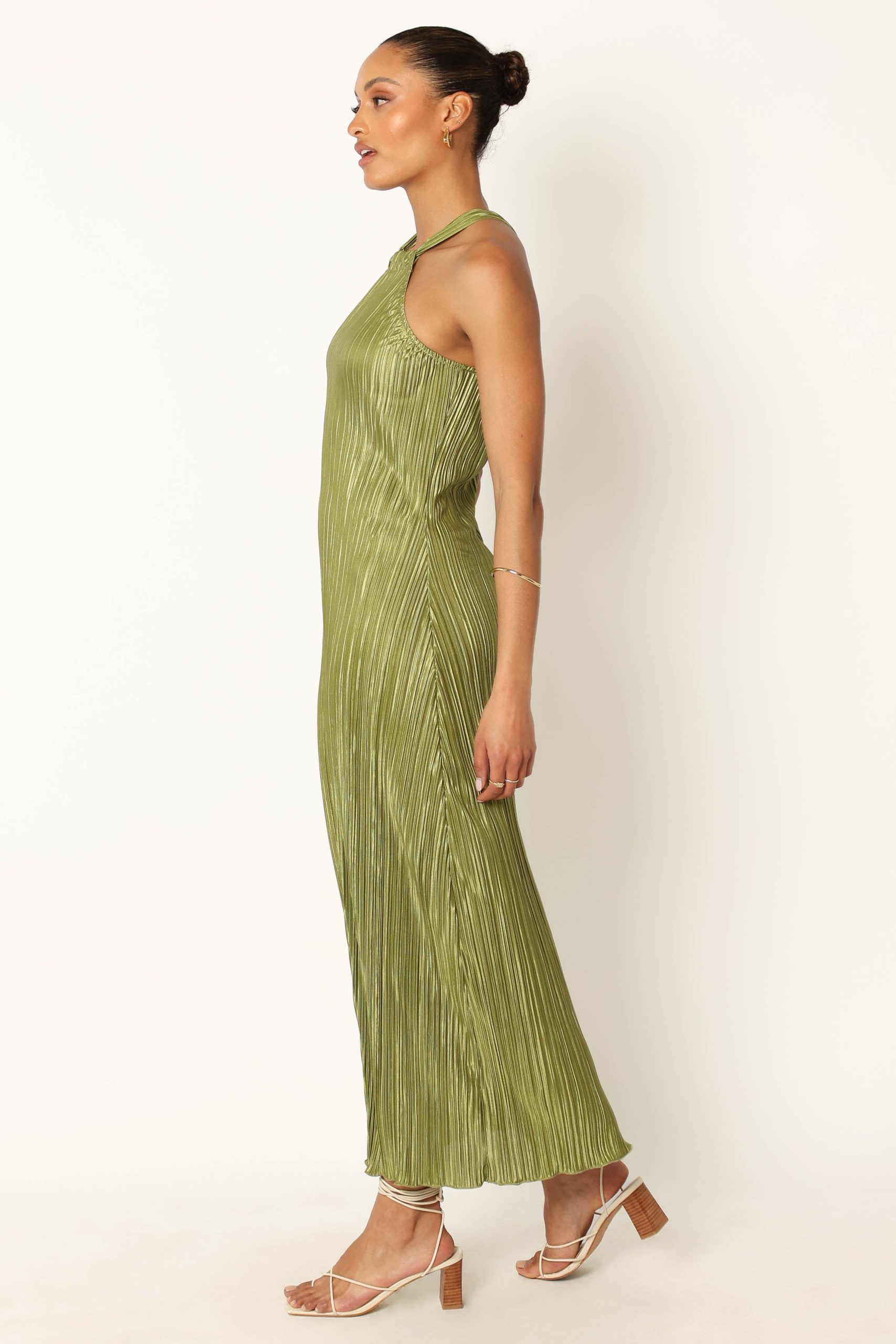 Melody Plisse Halter Maxi Dress - Olive - Image 5