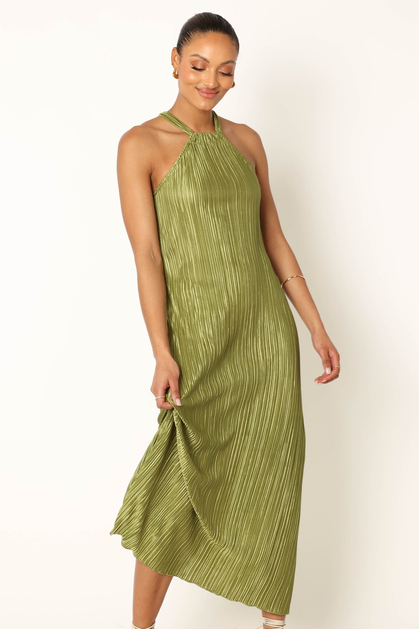 Melody Plisse Halter Maxi Dress - Olive - Image 8