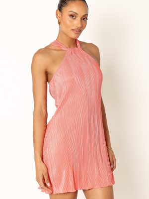 Melody Plisse Halter Mini Dress - Coral