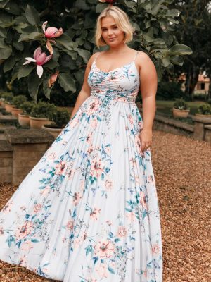 Naira Pleated Maxi Dress - Blue Floral