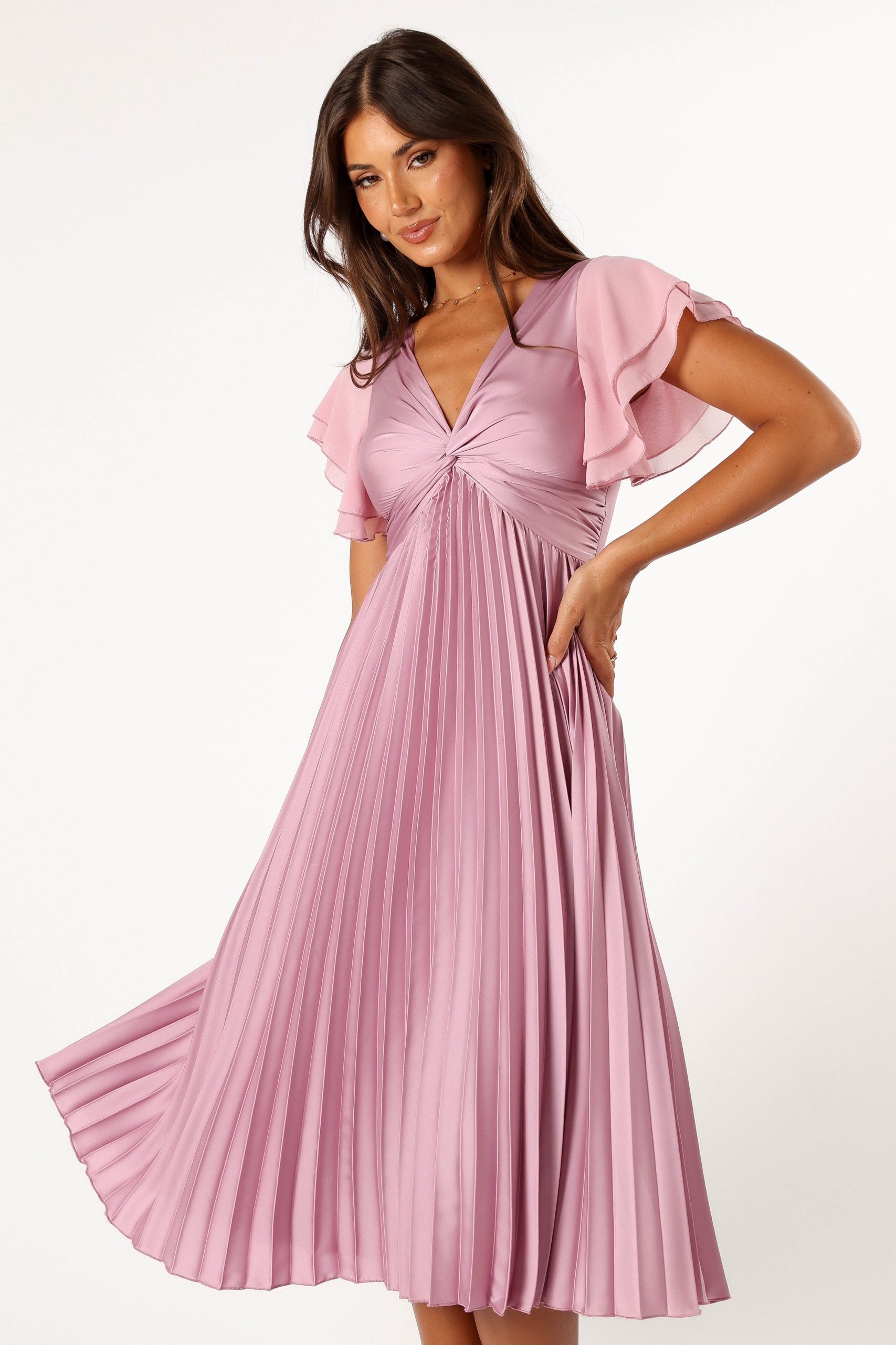 Nova Flutter Sleeve Midi Dress - Dusty Rose - Image 5