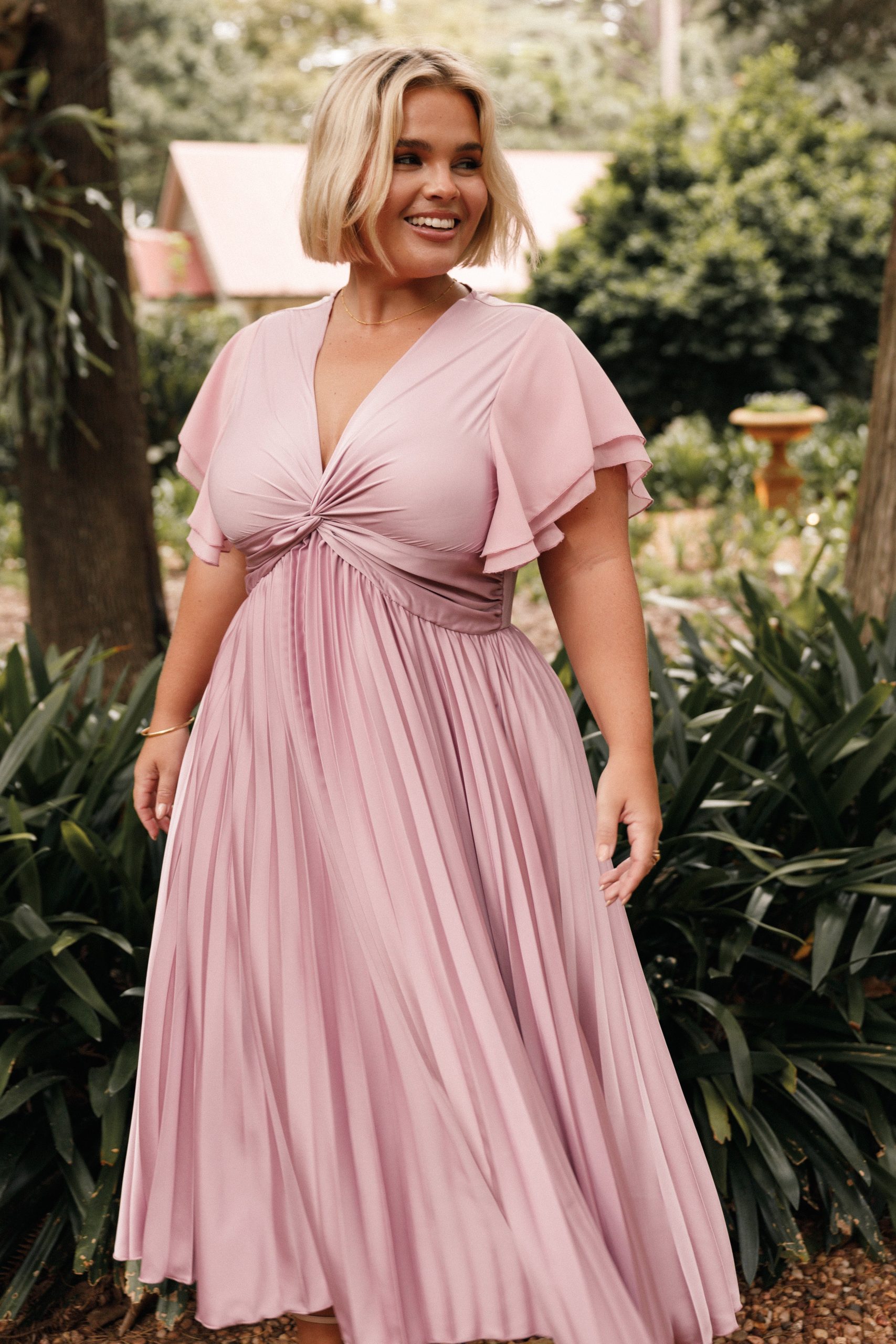 Nova Flutter Sleeve Midi Dress - Dusty Rose - Image 2