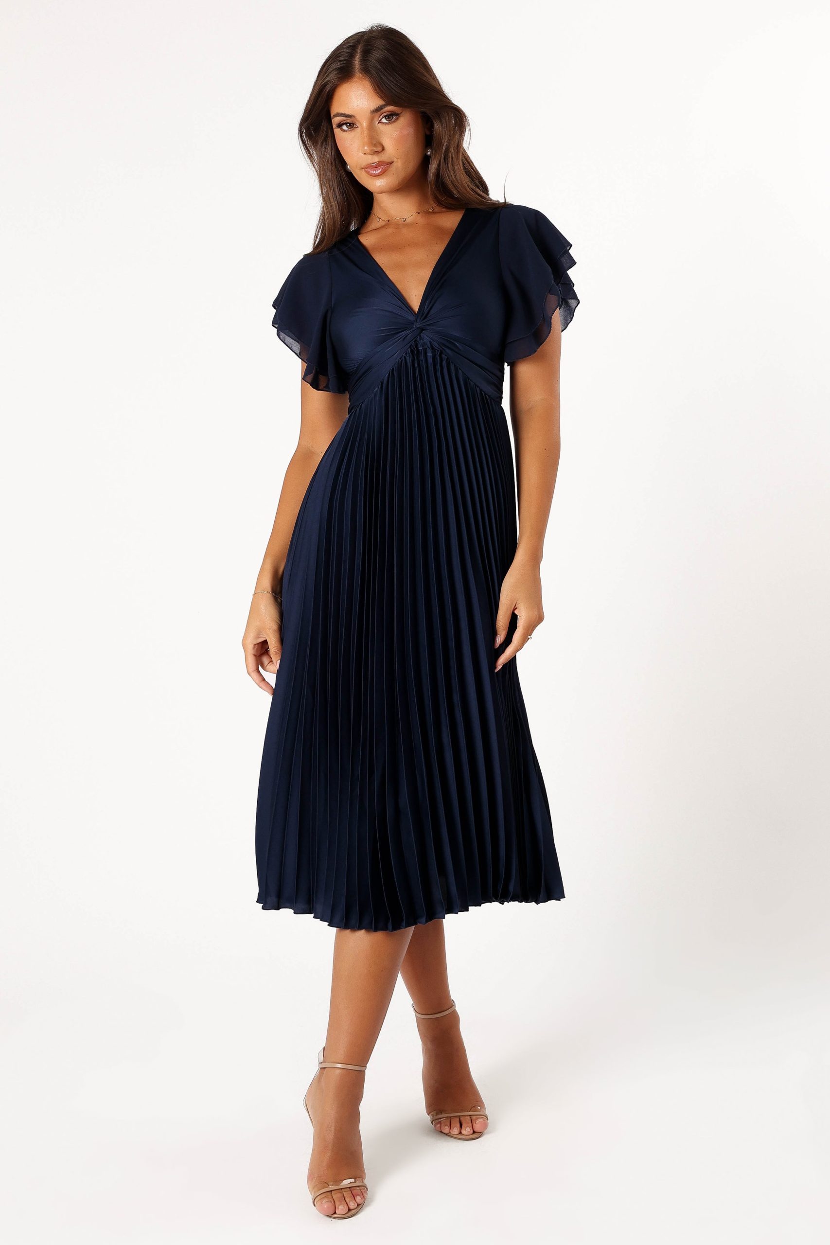 Nova Flutter Sleeve Midi Dress - Navy - Image 2